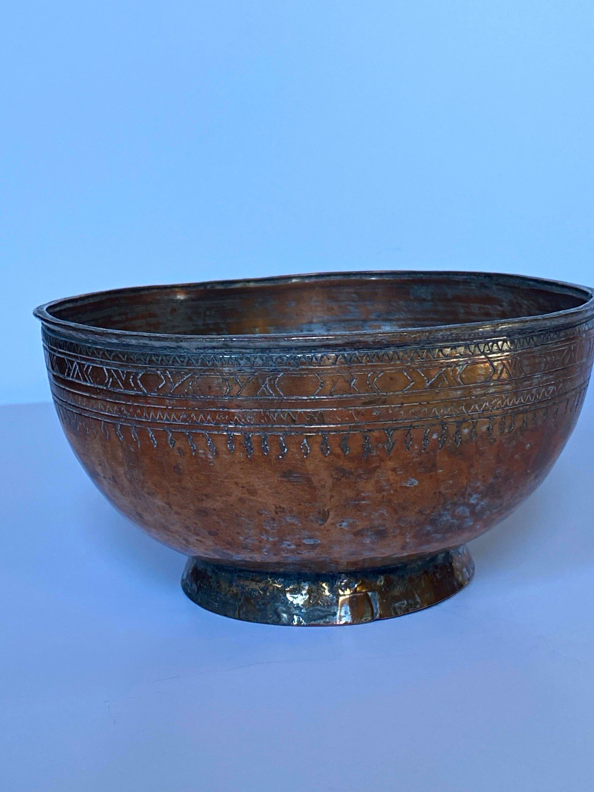Vintage Footed Etched Copper Bowl Middle Eastern Islamic Pedestal 7 Vintage Footed Etched Copper Bowl Middle Eastern Islamic Pedestal 7