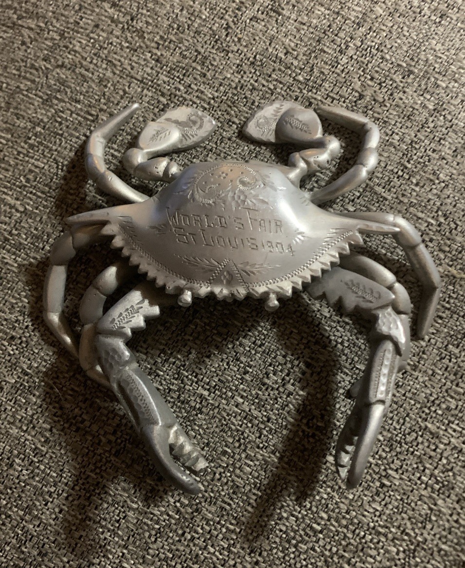 1904 World’s Fair St. Louis metal crab ink well ( glass well missing)
