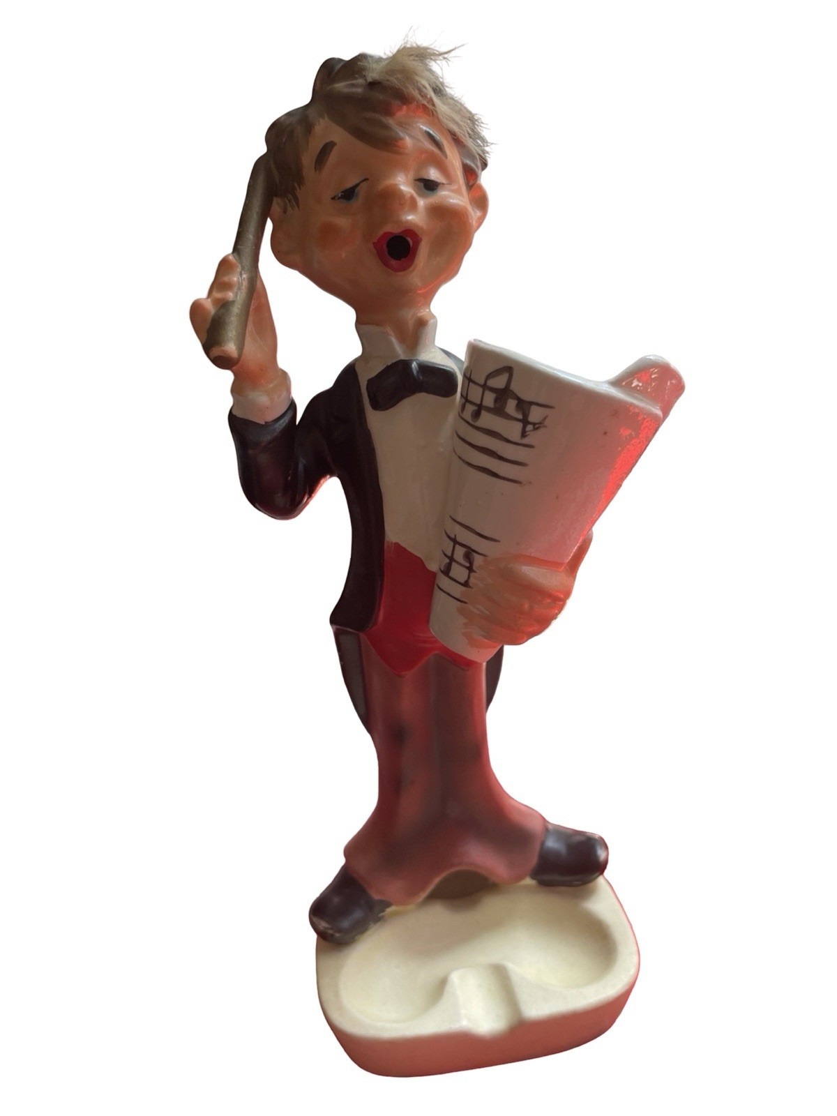 Ceramic Barware “Smoker”Ashtray. Smoke From His Mouth and Sheet Music. 1950s