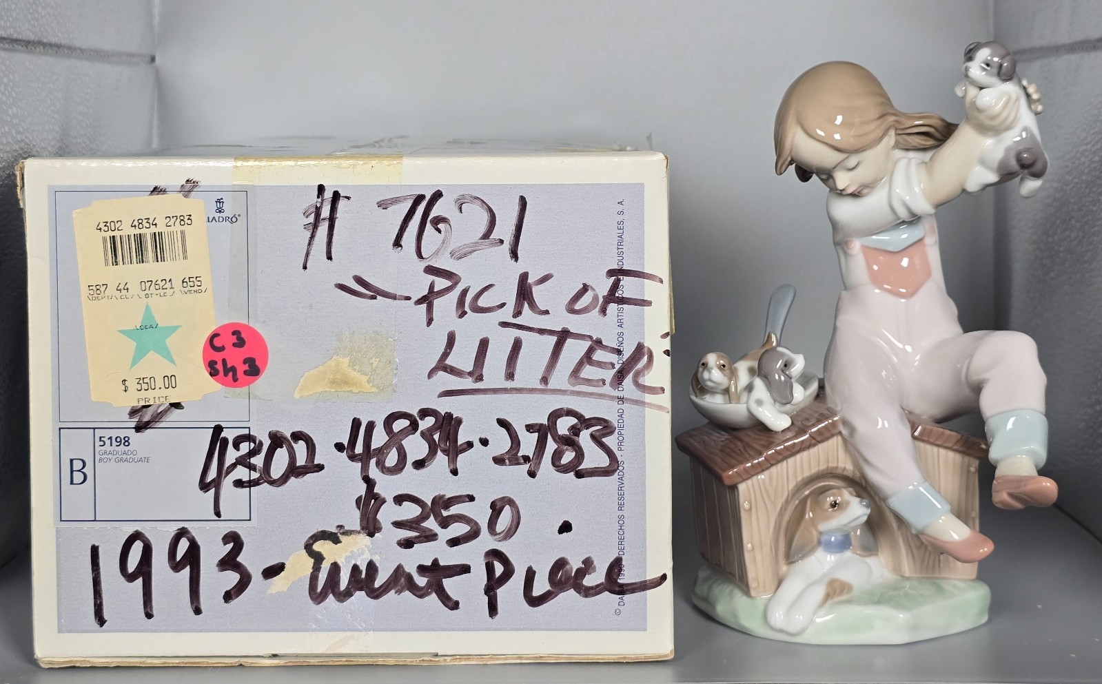 Lladro 07621 Pick Of The Litter Girl w/Puppies Porcelain Figurine Spain Retired
