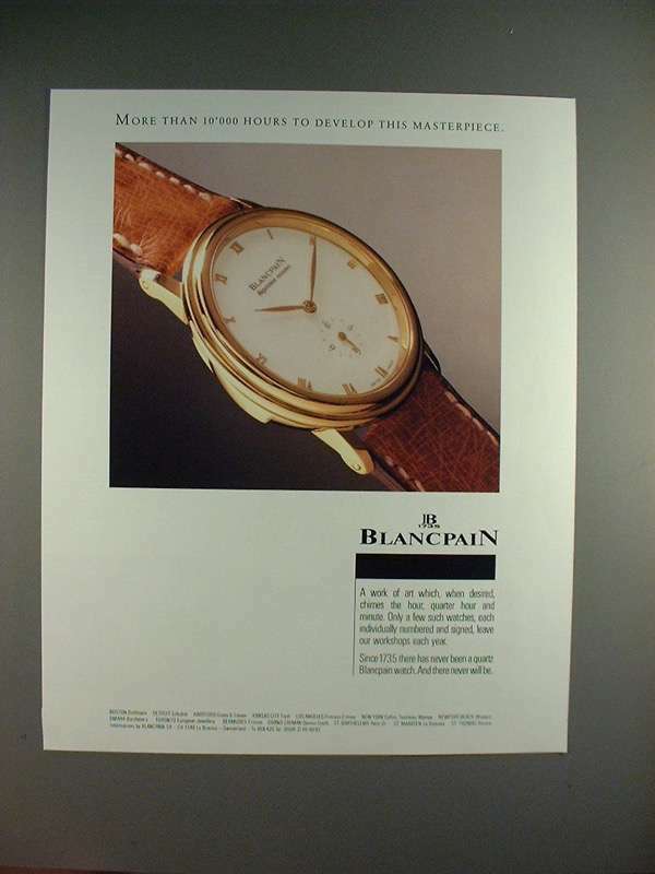 1987 Blancpain Watch Ad - 10,000 Hours to Develop