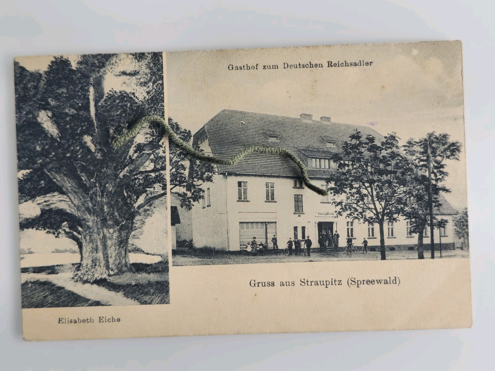 Postcard greeting a. Straupitz i. Spreewald inn to German Imperial Eagle Feldp.gel. 1916