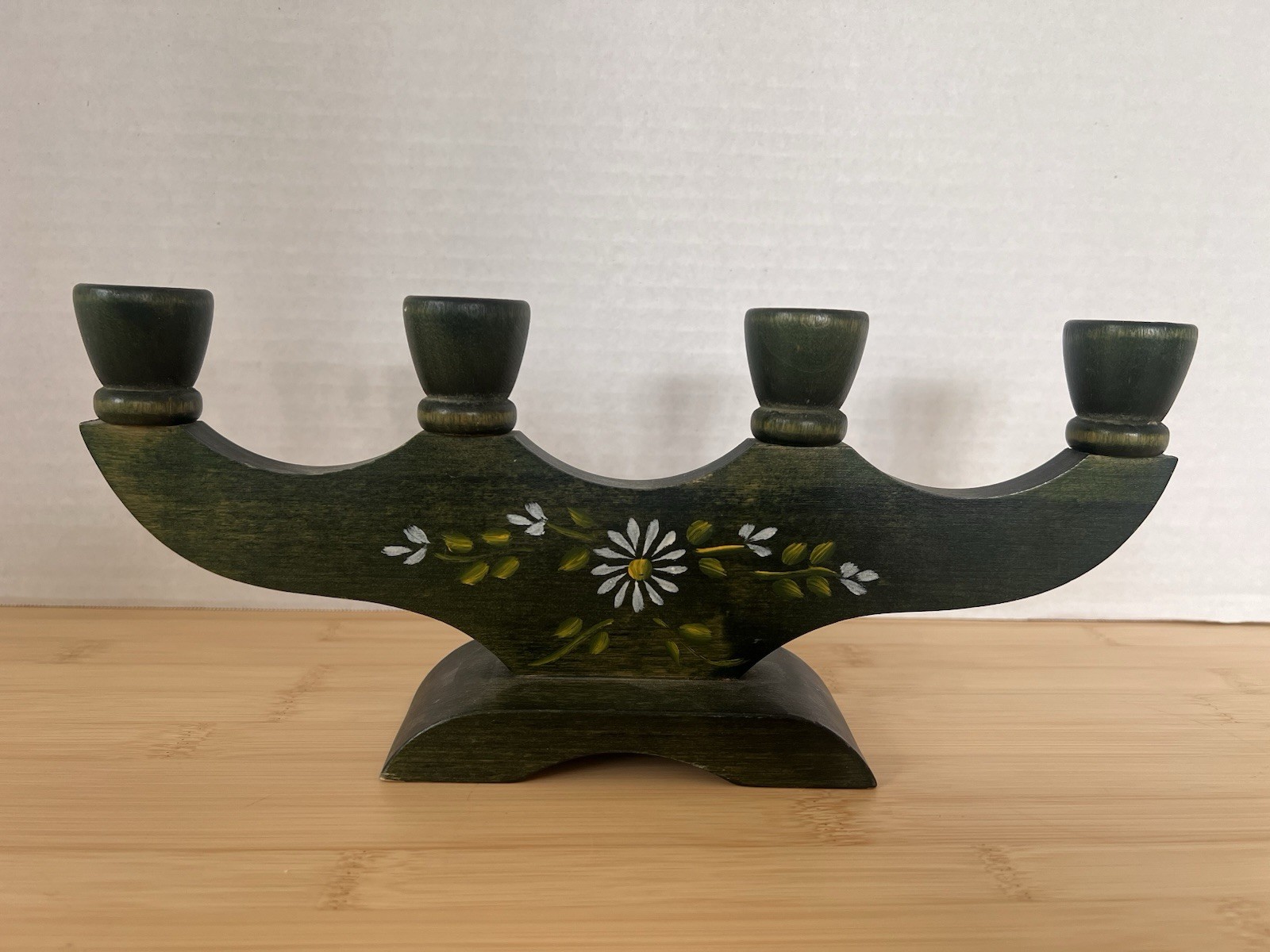 Vintage Swedish Allmoge Folk Art Wood Candelabra Hand Painted Christmas MCM Vintage Swedish Allmoge Folk Art Wood Candelabra Hand Painted Christmas MCM