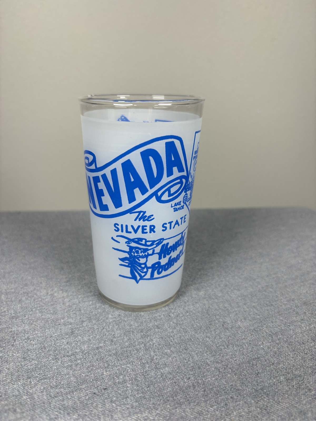 Vintage Nevada The Silver State Souvenir Glass Hazel Atlas Frosted Blue Tumbler Vintage Nevada The Silver State Souvenir Glass Hazel Atlas Frosted Blue Tumbler