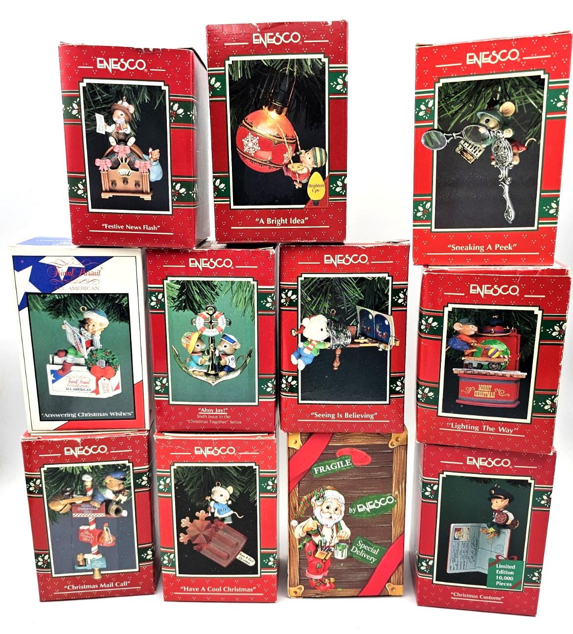 Vintage Enesco Treasury of Christmas Ornaments Lot of 11 Original Boxes