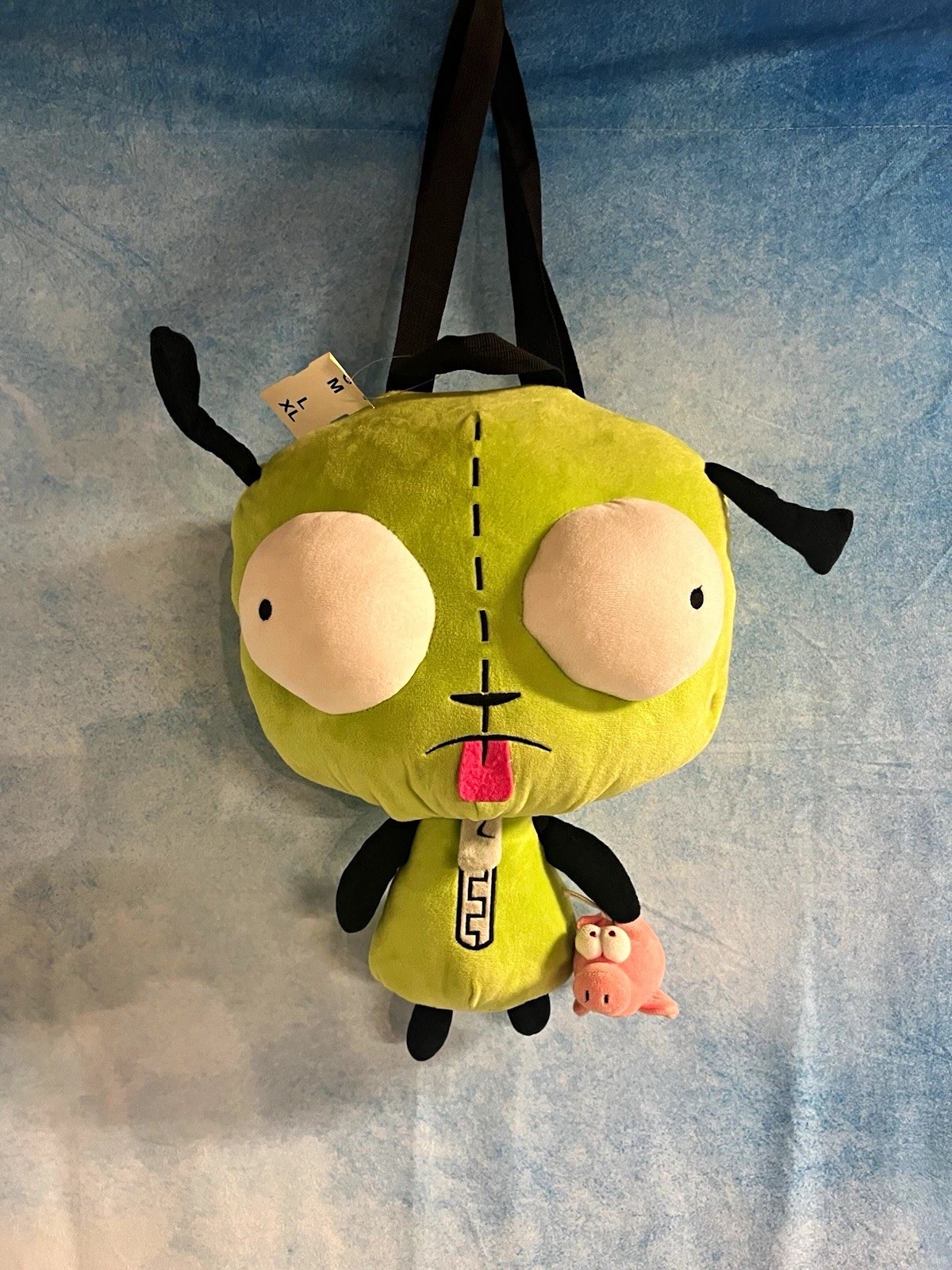 Invader Zim Gir Plush Backpack with Pig, Zipper Pocket, Green/Black Invader Zim Gir Plush Backpack with Pig, Zipper Pocket, Green/Black