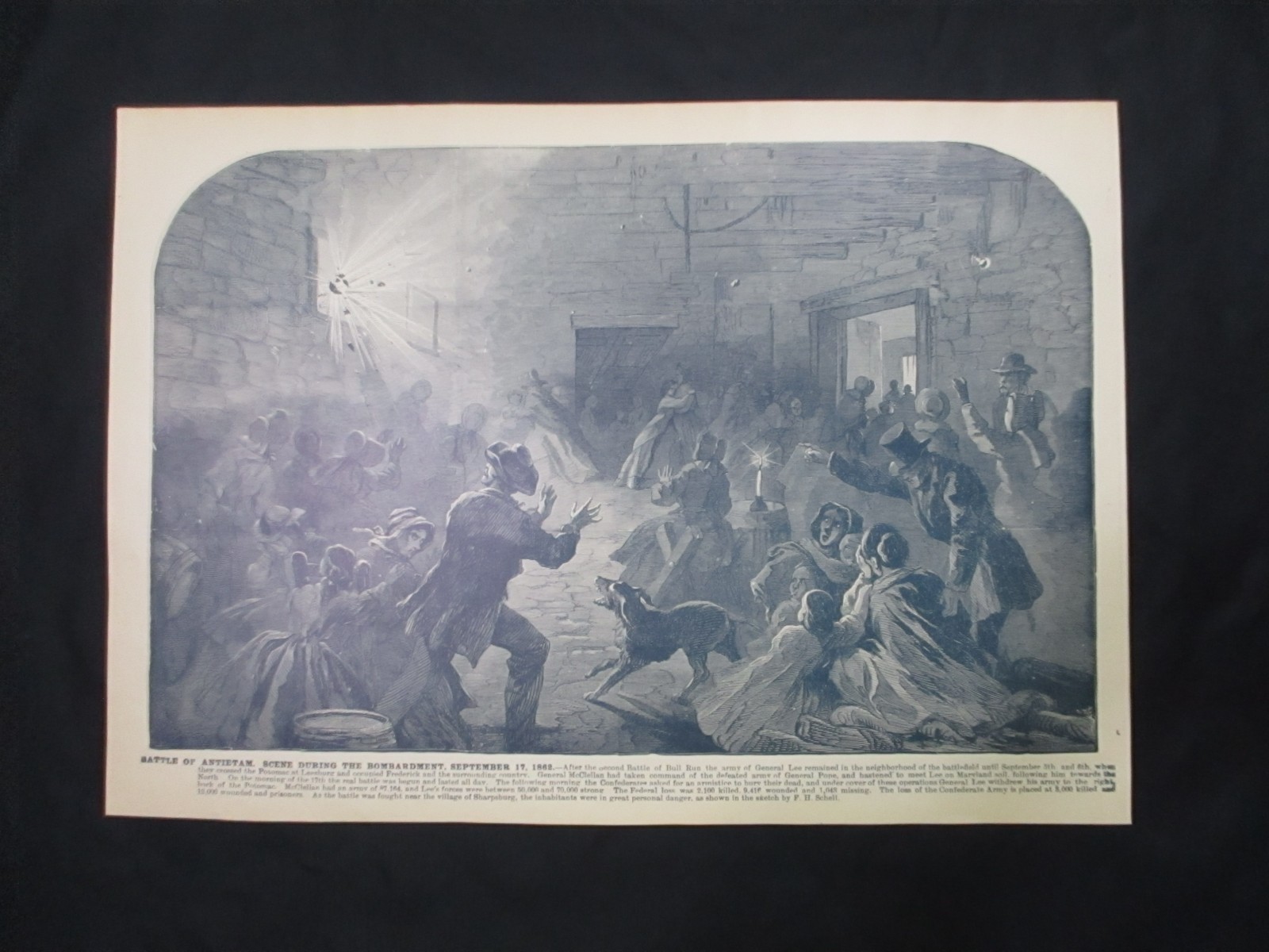 1885 Civil War Print - Battle of Antietam, Night Scene, Frederic Bombardment