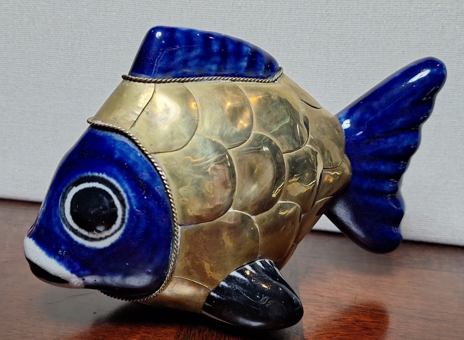 Vintage Tonala Mexican Pottery Brass Fish Sculpture Sergio Bustamante Style 8\