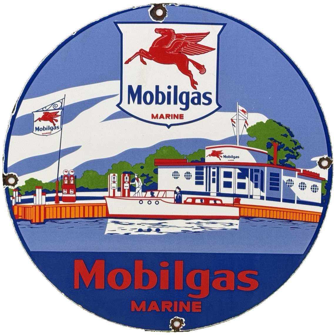 VINTAGE MOBIL MARINE PORCELAIN SIGN DEALERSHIP SERVICE GAS STATION MOBIL OIL