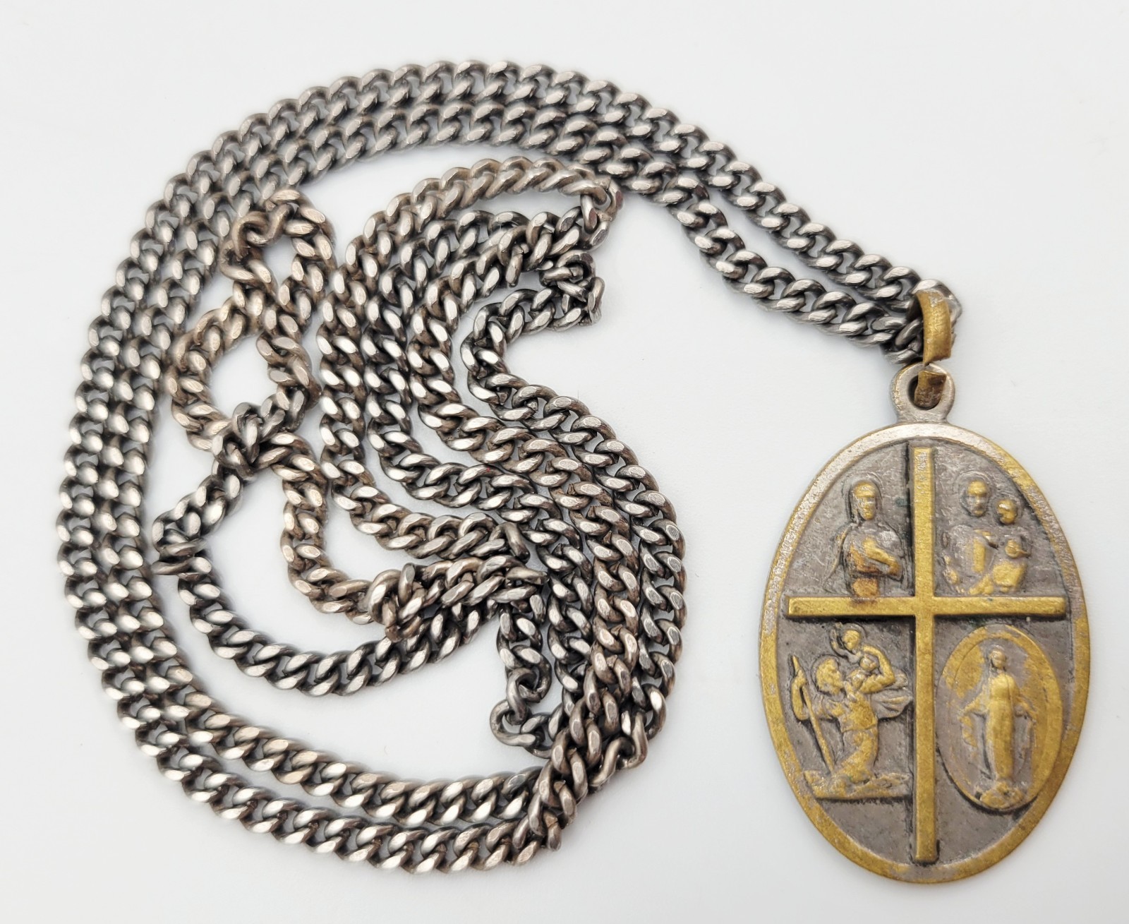 VTG Italian Catholic Four-Way Cross Medal or Emergency Identification Necklace