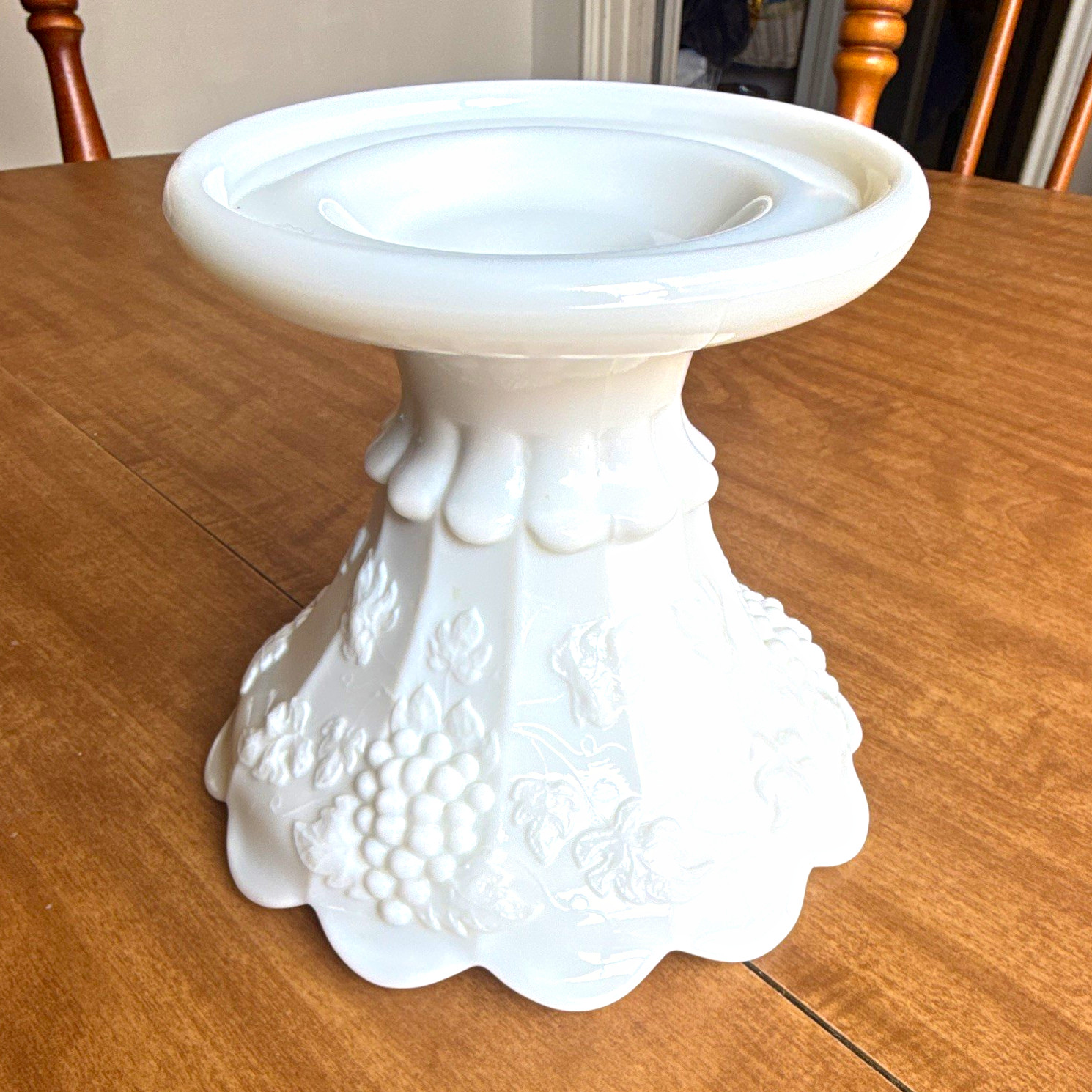Westmoreland White Milk Glass Pedestal Vase Grape & Leaf