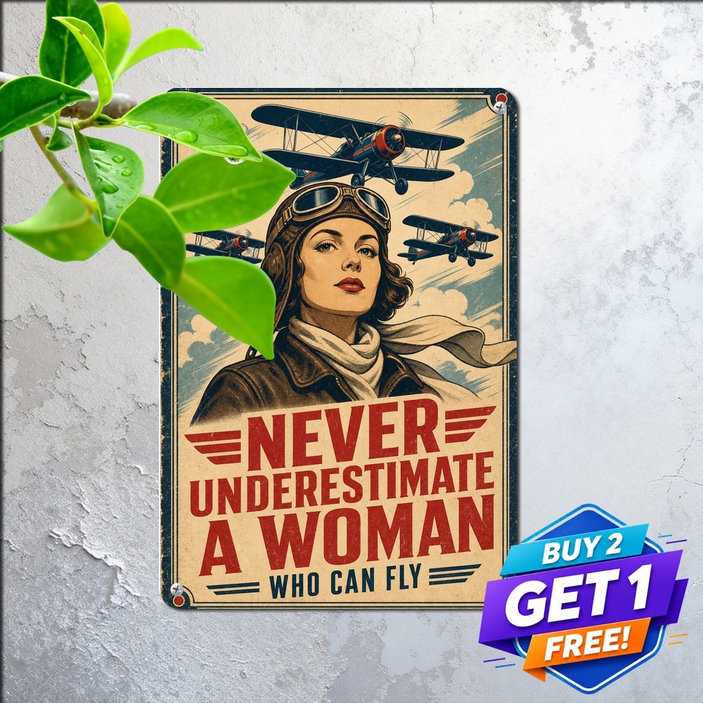 Female Aviator Pilot Tribute Sign Patriotic War Service Retro Metal Plaque