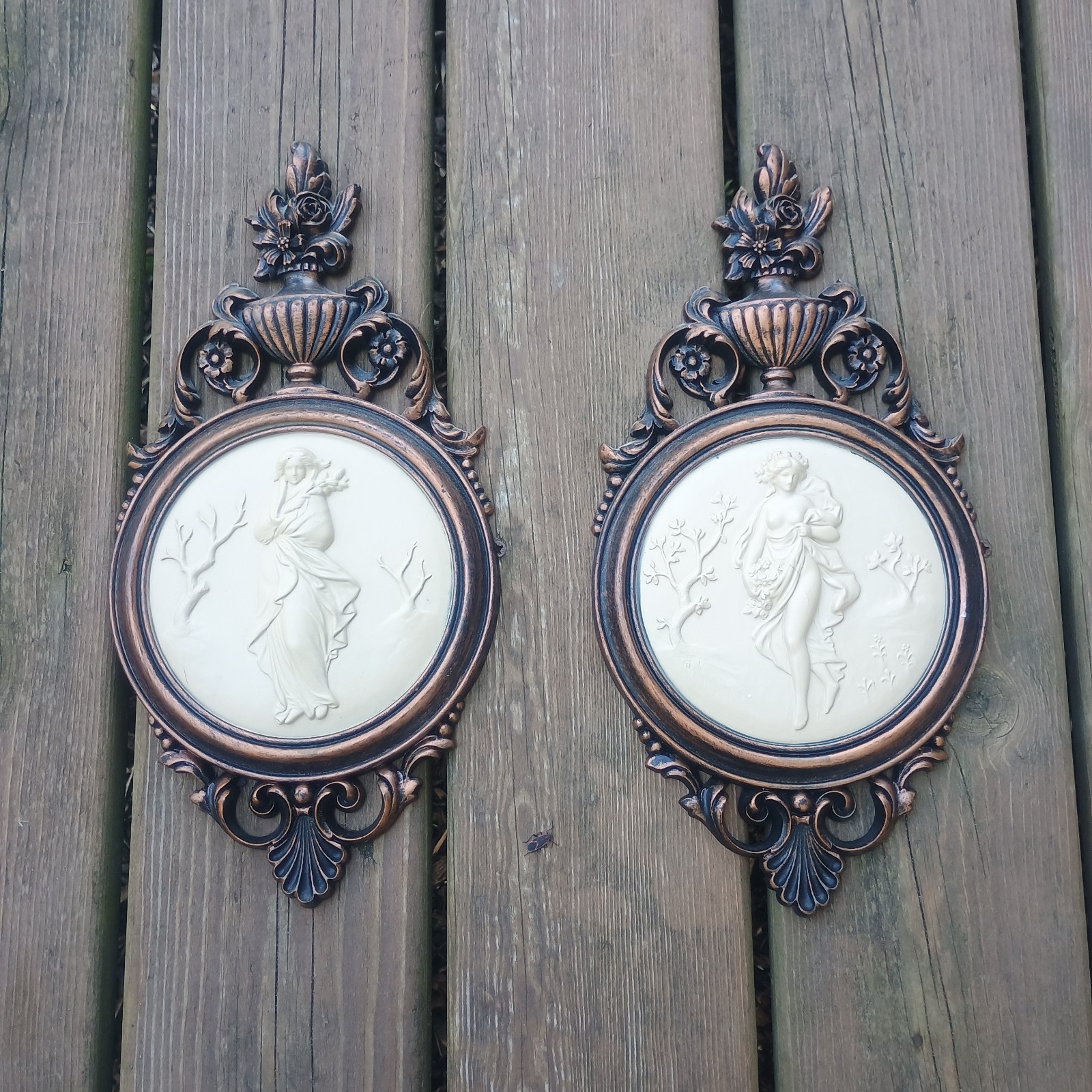 Vintage Set Of 1970s Coppercraft Guild Cameo Wall Plaques Greek Goddess Plastic