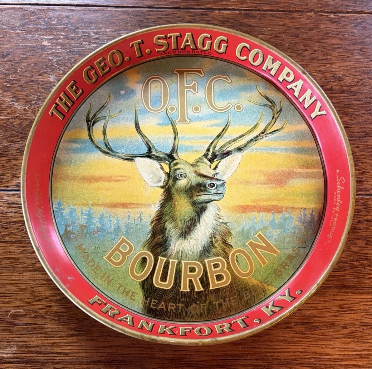Geo. T. Stagg Company O.F.C. Bourbon Advertising Tray Elk VTG Schenley USA