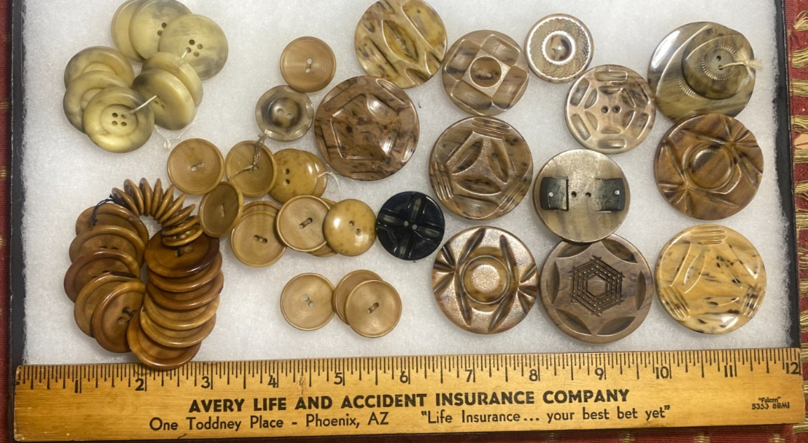 60 Antique pressed carved chunky celluloid buttons 1/2\