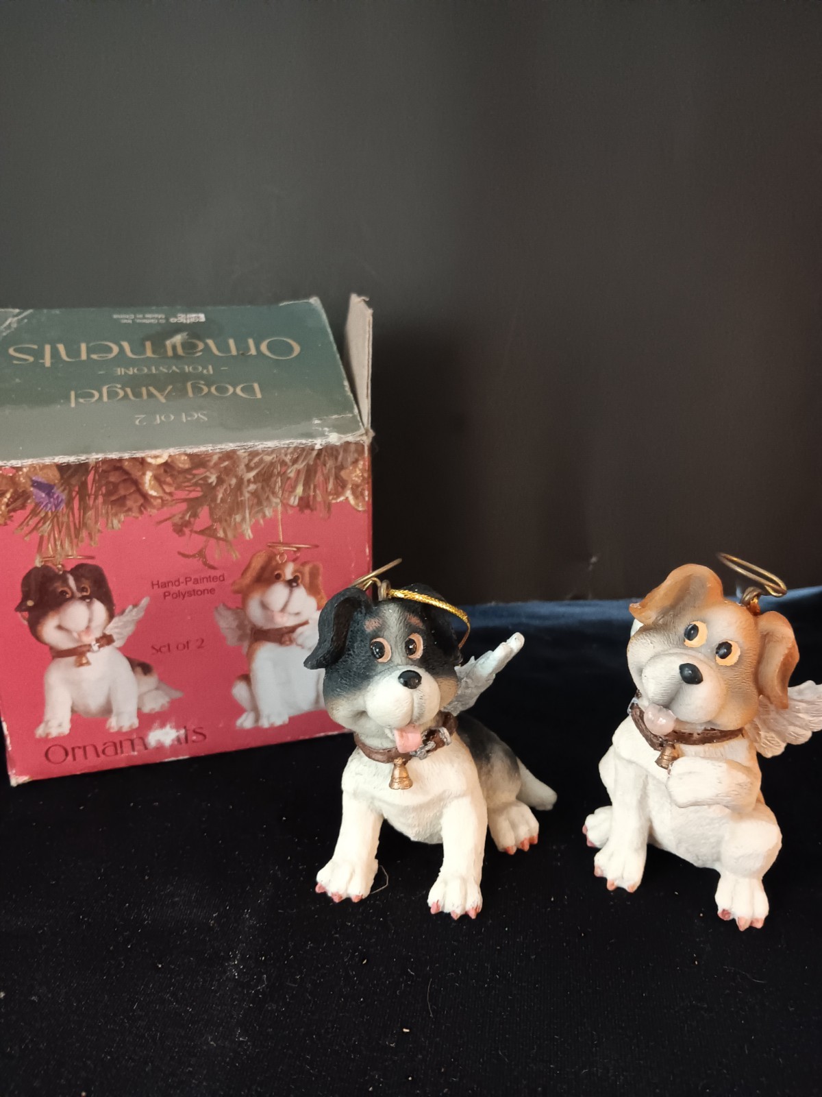 Vintage hand-painted polystone puppy angels 2 pack ornaments Vintage hand-painted polystone puppy angels 2 pack ornaments