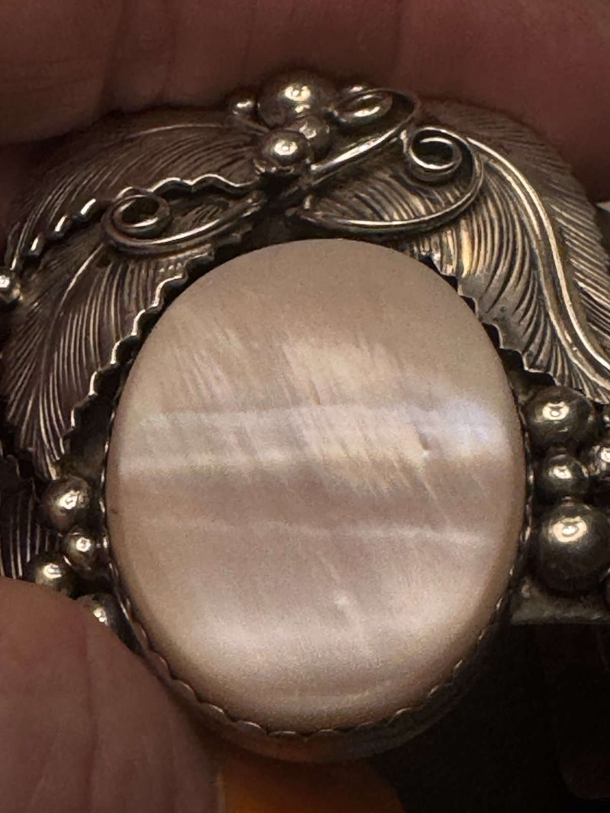 Vintage Hallmark Stamped Morning Star Native American Cuff With Mother Of Pearl