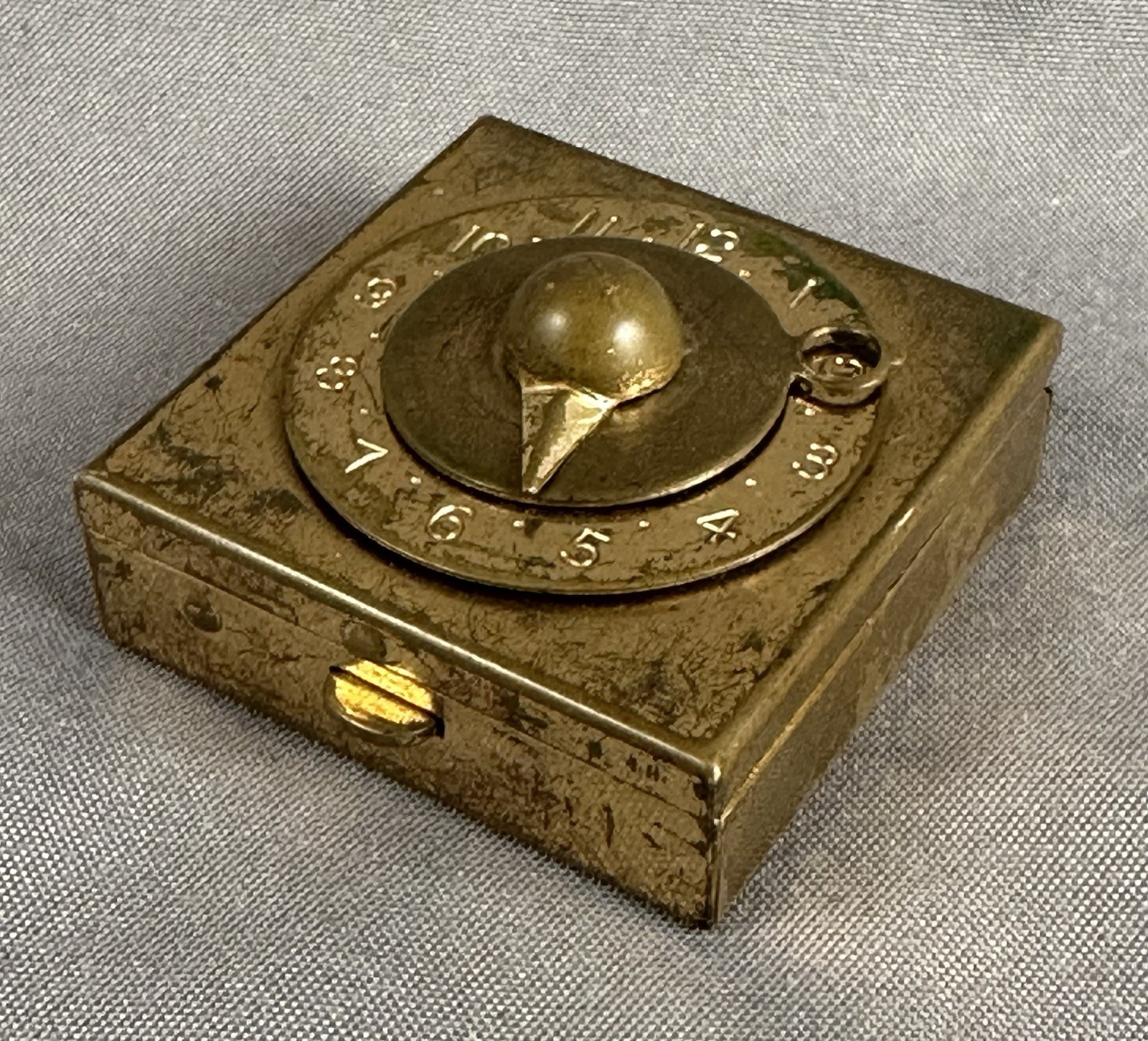 Vintage/Antique Small Brass Pillbox W/Clock Hands Time Reminder Pill Case