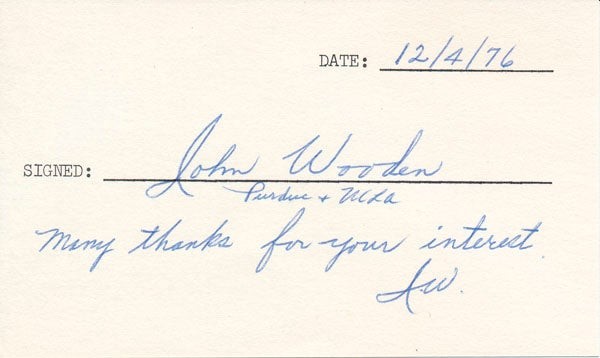 John WOODEN / Signature and Inscription Signed