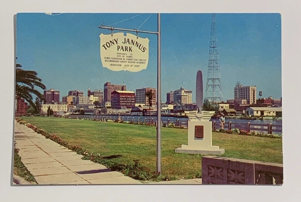 Tony Jannus Park Showing Skyline of Tampa Florida Postcard Vintage Unposted