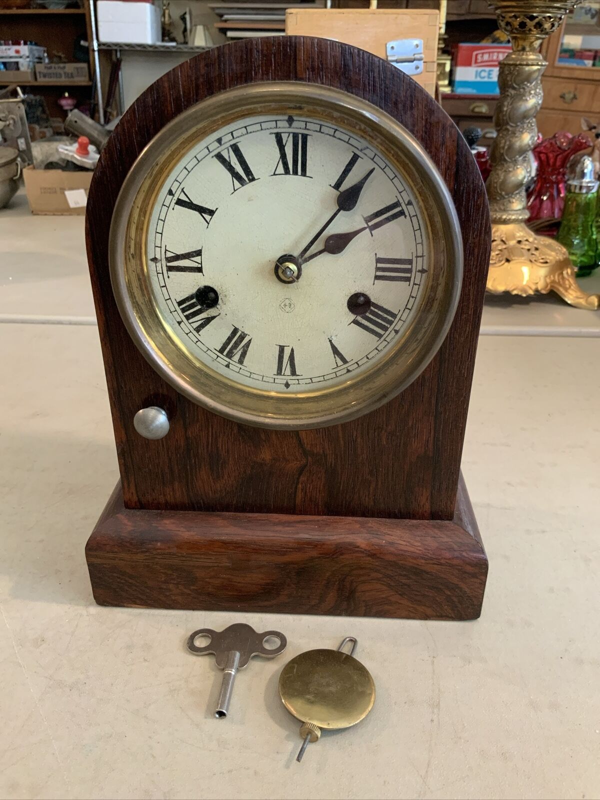 Vintage Antique Seth Thomas Rosewood Beehive Mantel Clock With Pendulum & Key