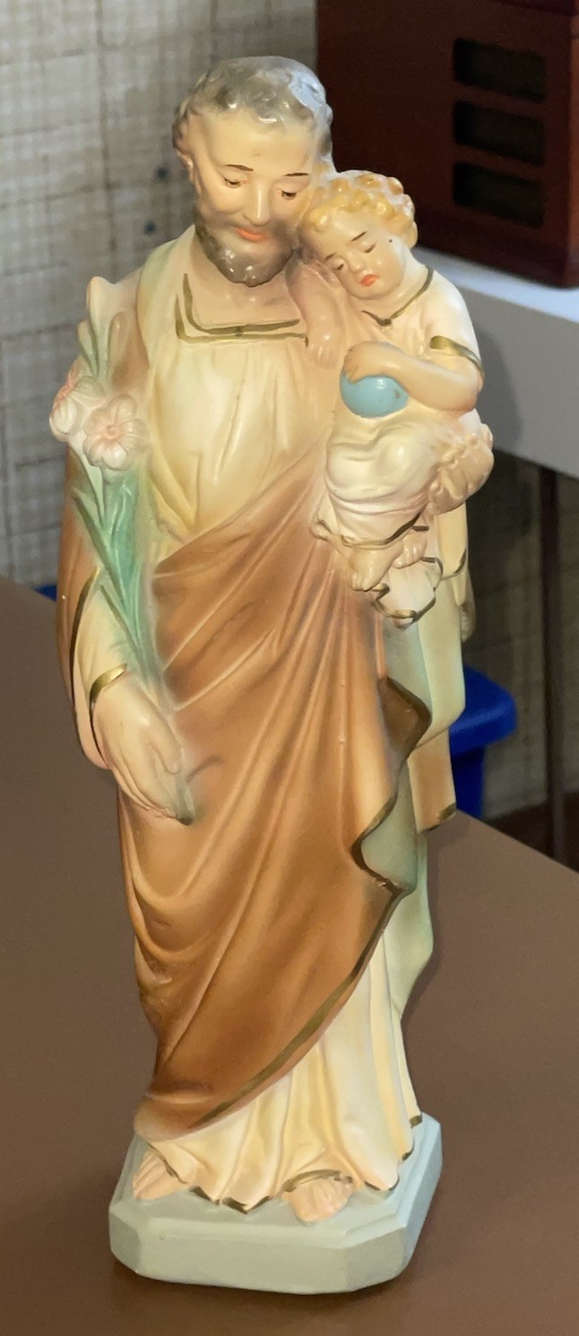 * VINTAGE PLASTER SAINT JOSEPH W/ CHILD STATUE 13