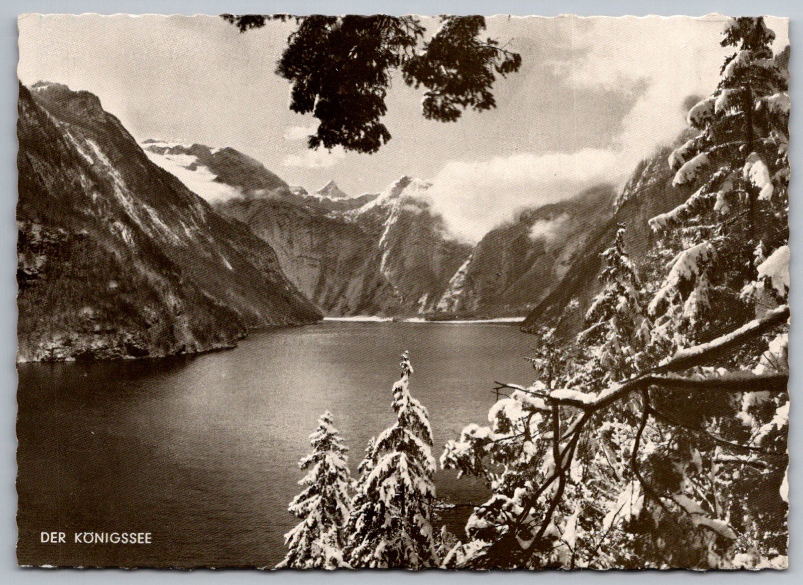 Snowy Königssee Lake Germany Scenic Black & White Real Photo Postcard