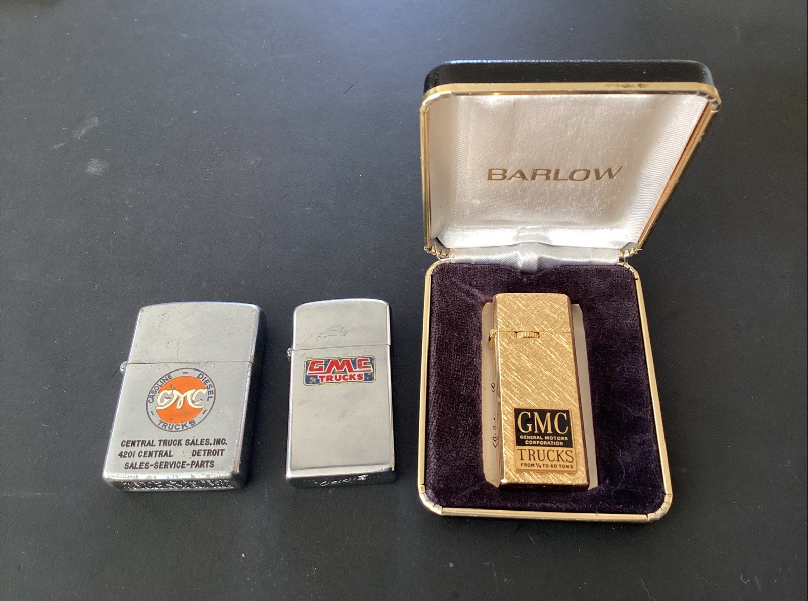 3 Zippo/ Slim/ Barlow GMC Trucks Advertising Lighters 1950s 