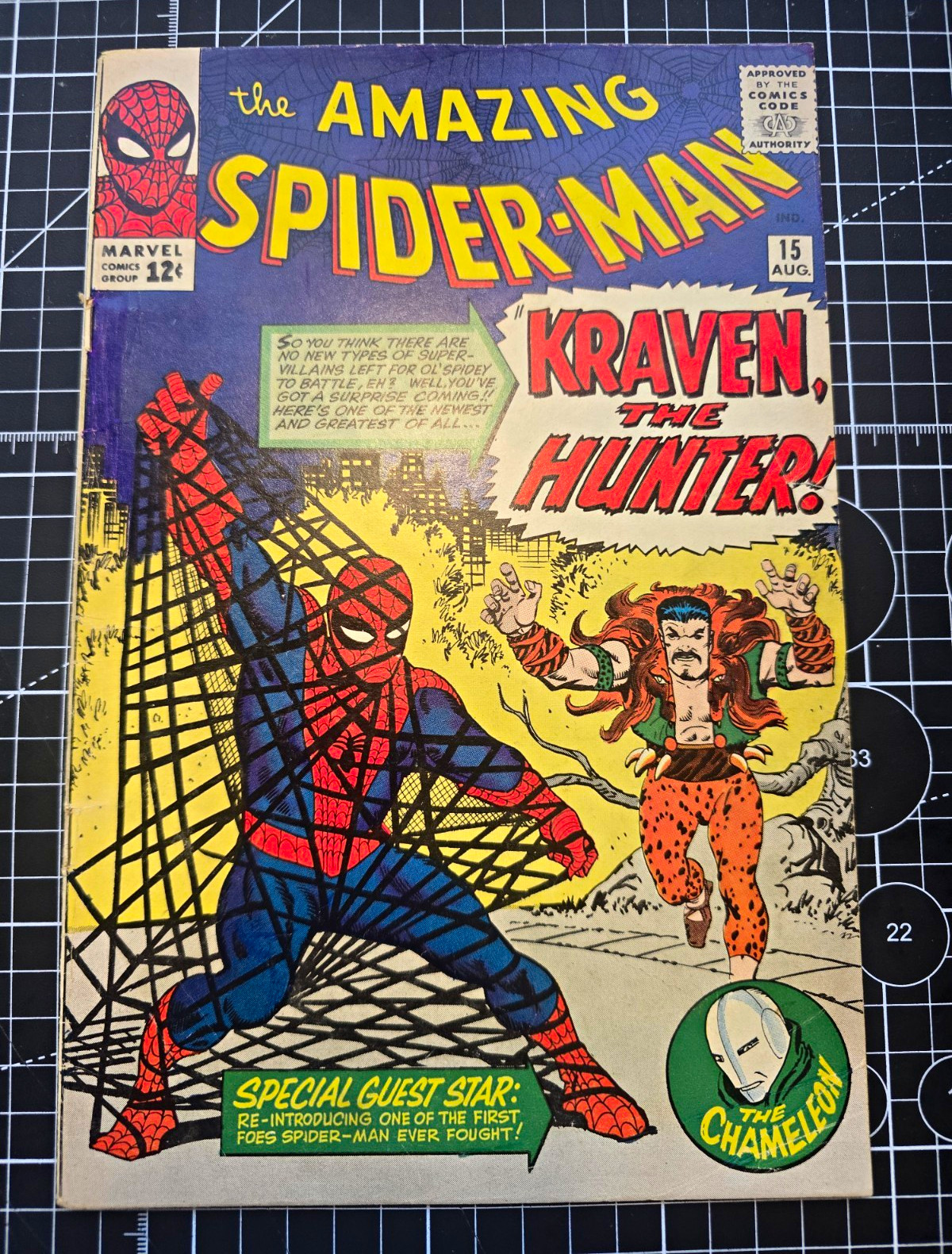 The Amazing Spider-Man #15 (1964) First Kraven the Hunter color touch on cover The Amazing Spider-Man #15 (1964) First Kraven the Hunter color touch on cover