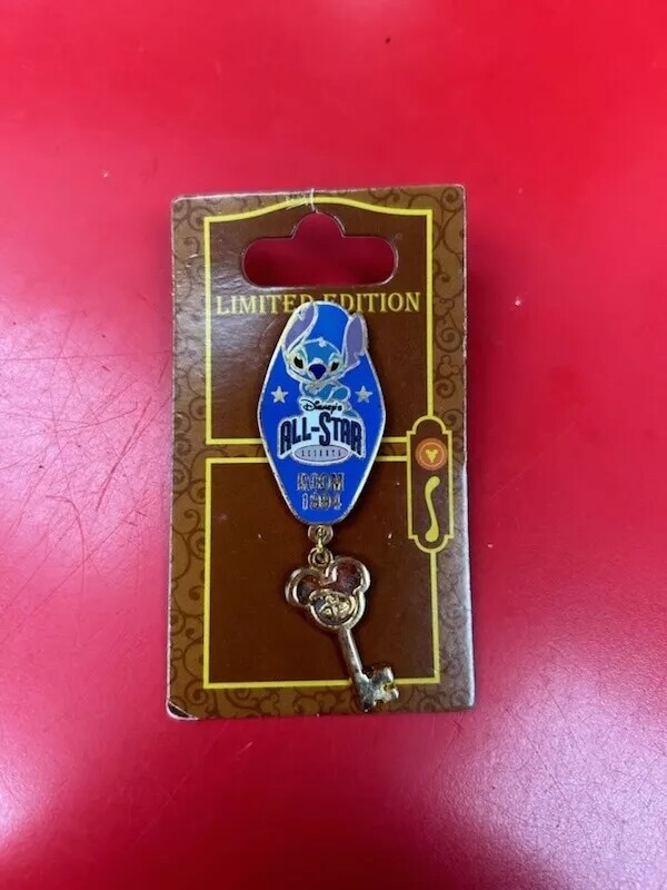 NOC RARE LE750 Disney pin Disney\'s All Star Resorts Room Key Logo Stitch