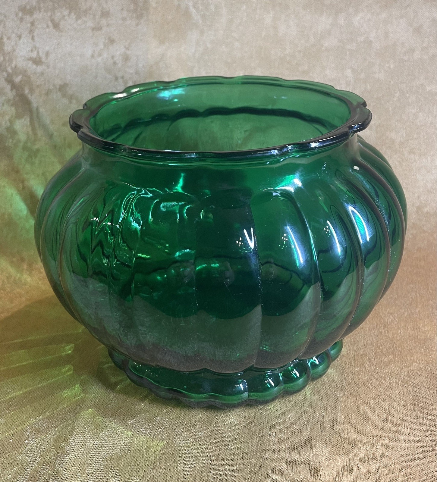 Vintage A L. P Co Green Glass Bowl Planter Retro Bubblely Green Vase Jar Planter