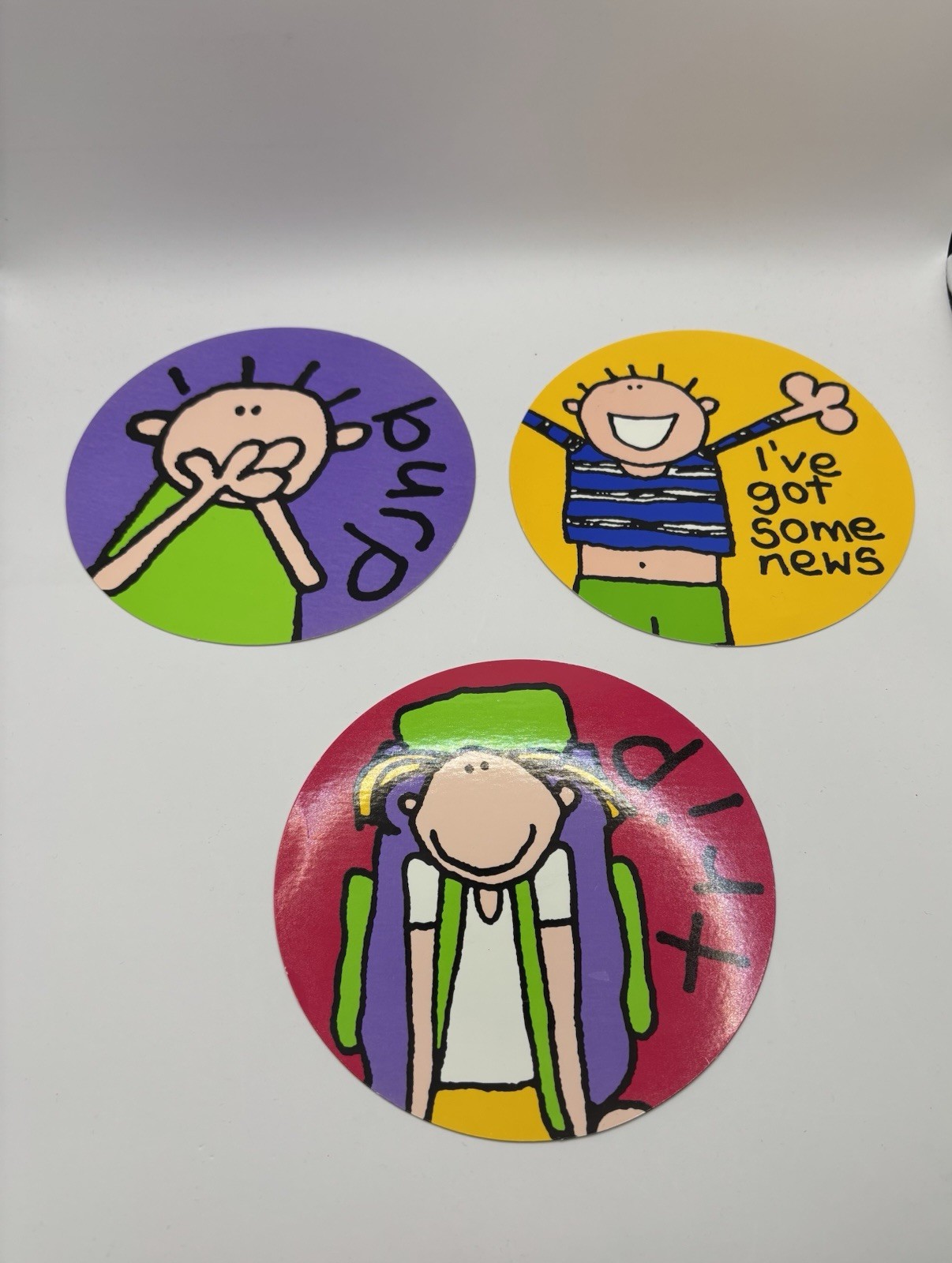 Vintage 1996 Bang on the Door Santoro Graphics x3 Round Cards 90s Retro Rare