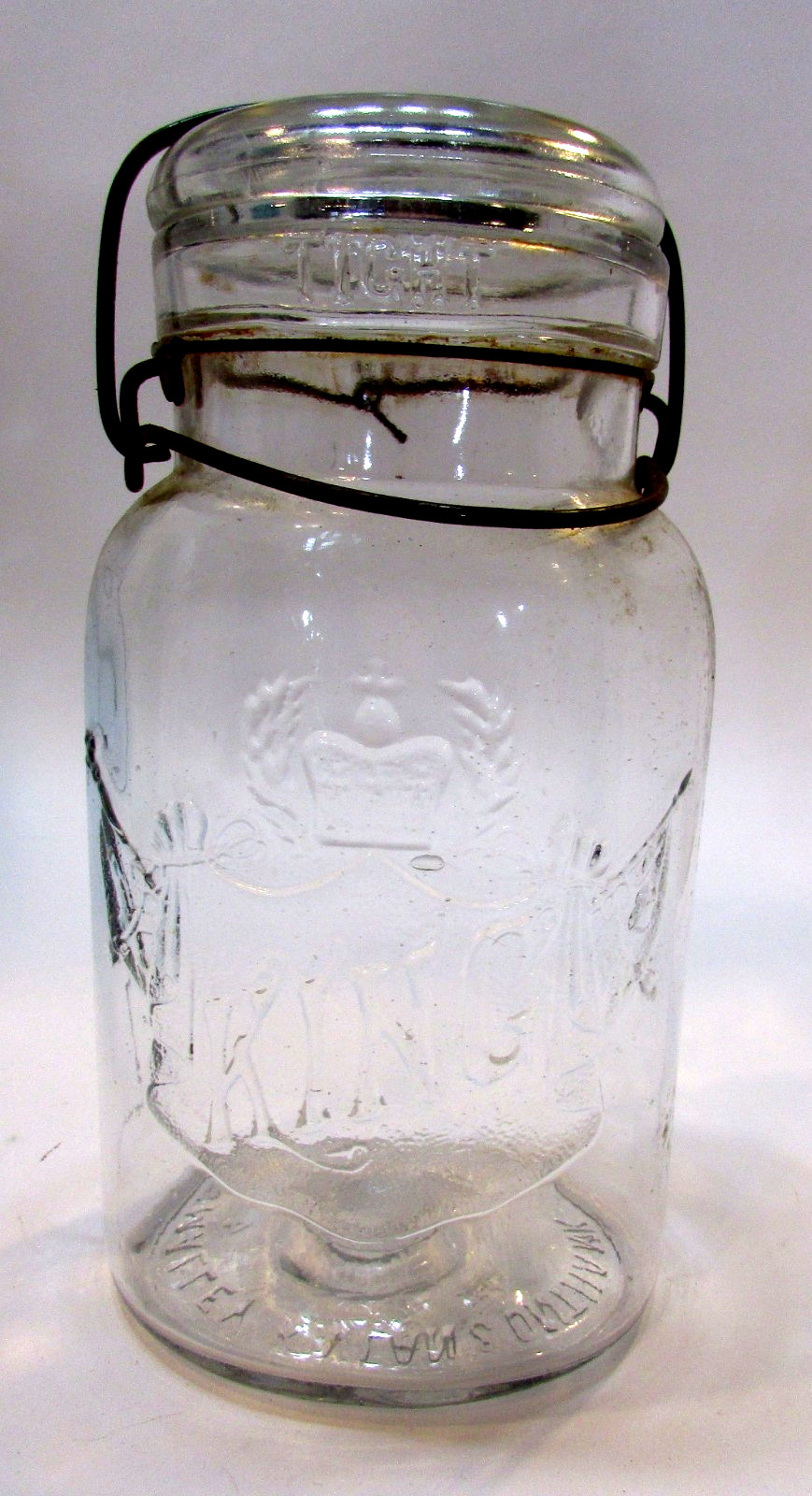 Antique 1910's King Oval Clear Glass Canning Jar Smalley Kivlan Onthank Boston