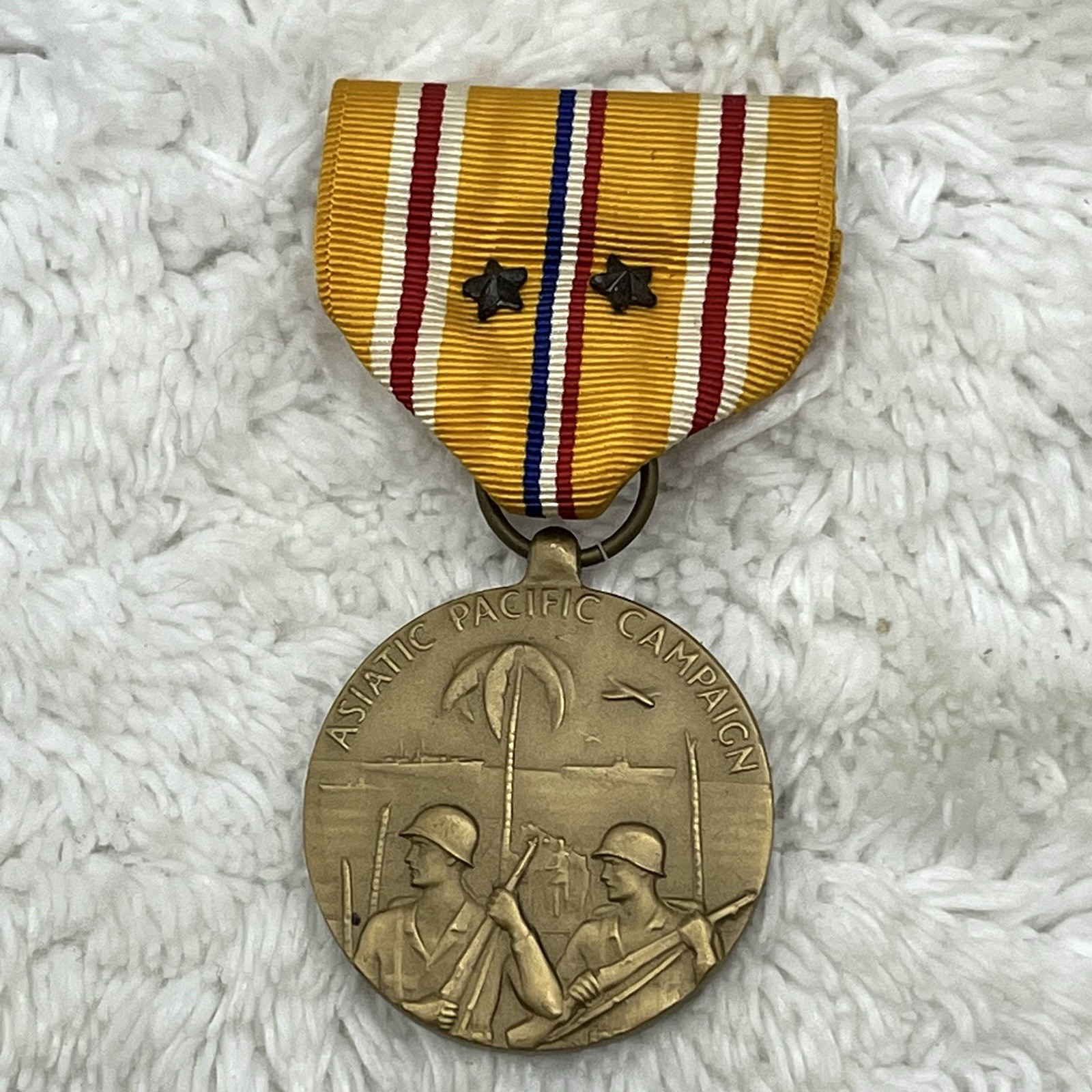 WWII US Military Asiatic Pacific Campaign Medal Award with 2 Stars in Box