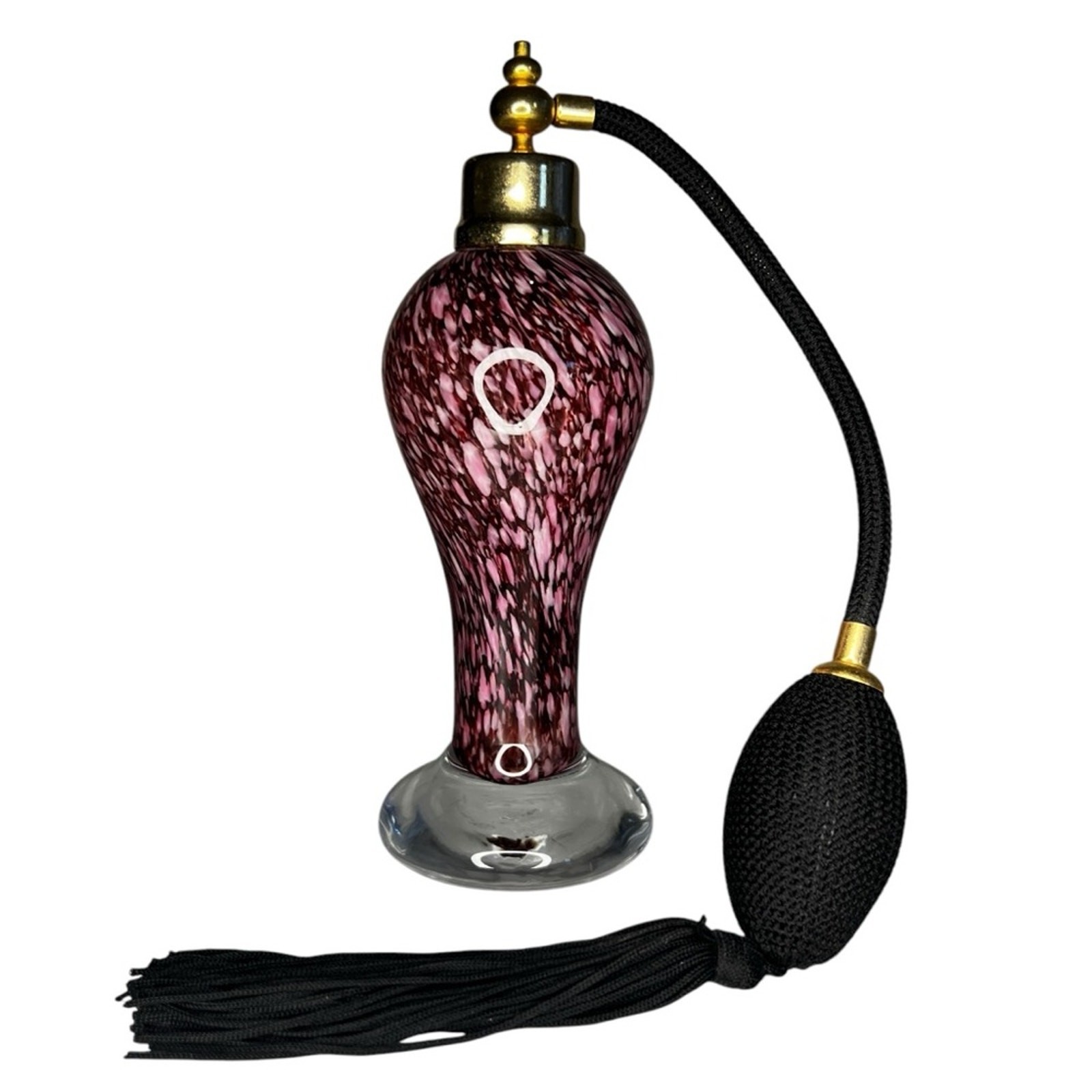 Vtg Art Glass Cranberry Red Pink Swirl Perfume Atomizer Glamour Vanity Tassel