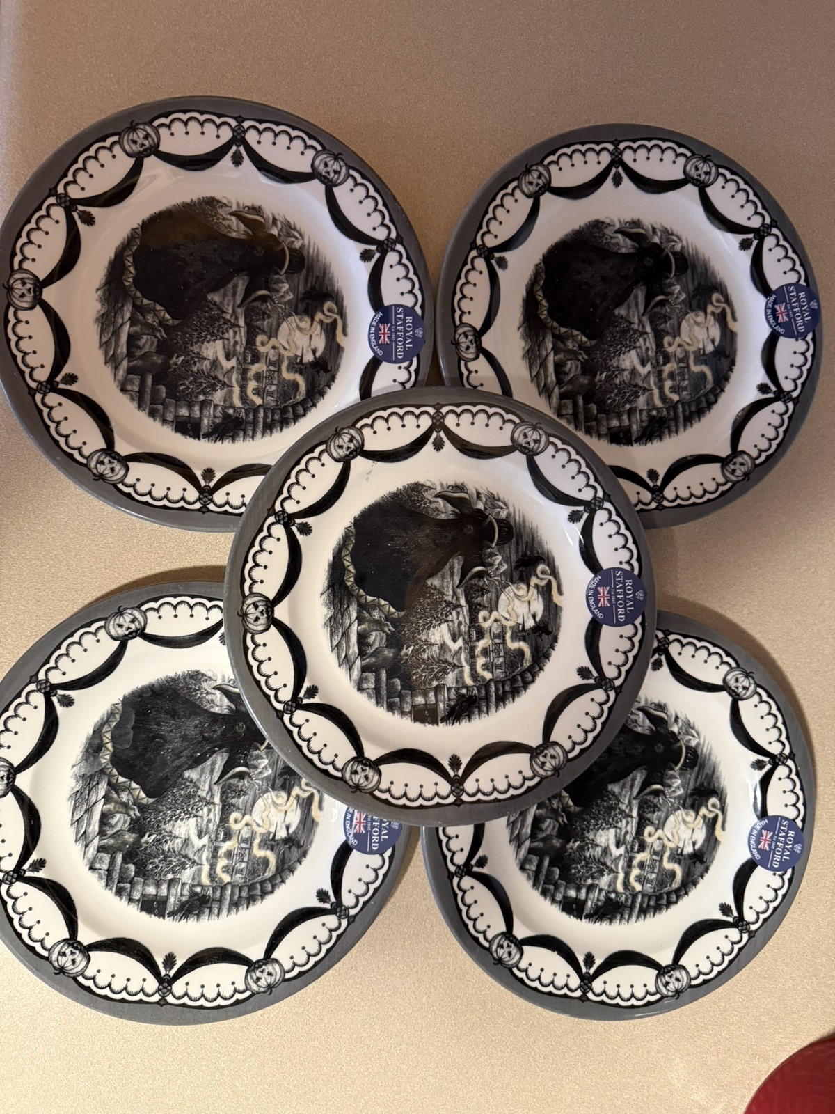 Halloween “The Guardian” Royal Stafford salad plates NEW. Buy one or five