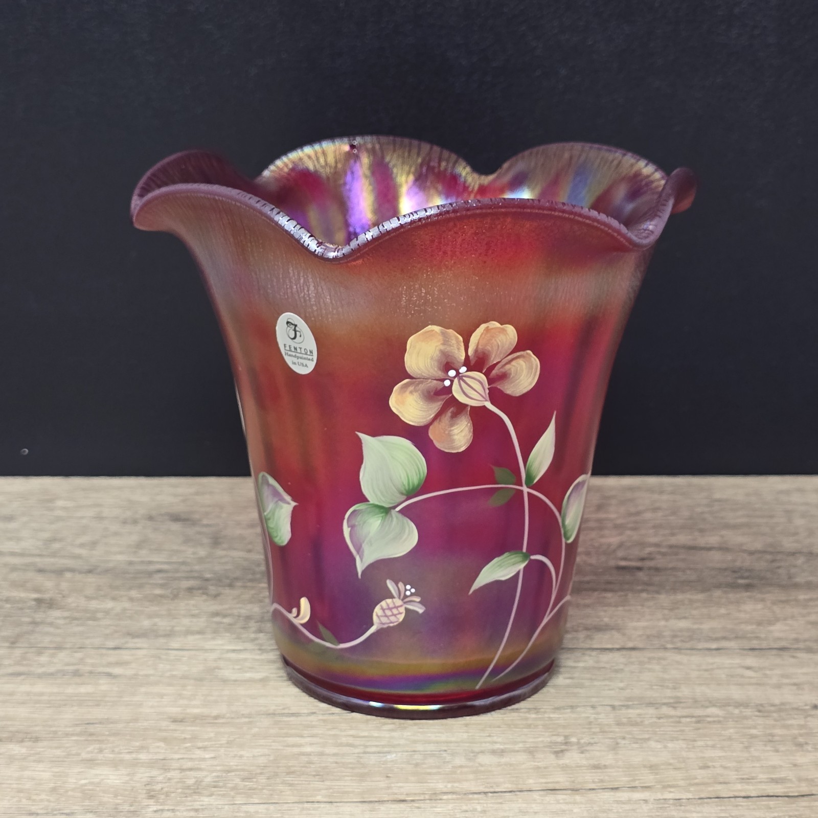 Fenton 100 Anniversary FOUNDER\'S VASE Hand Painted Ruby Red Glass Signed NEW