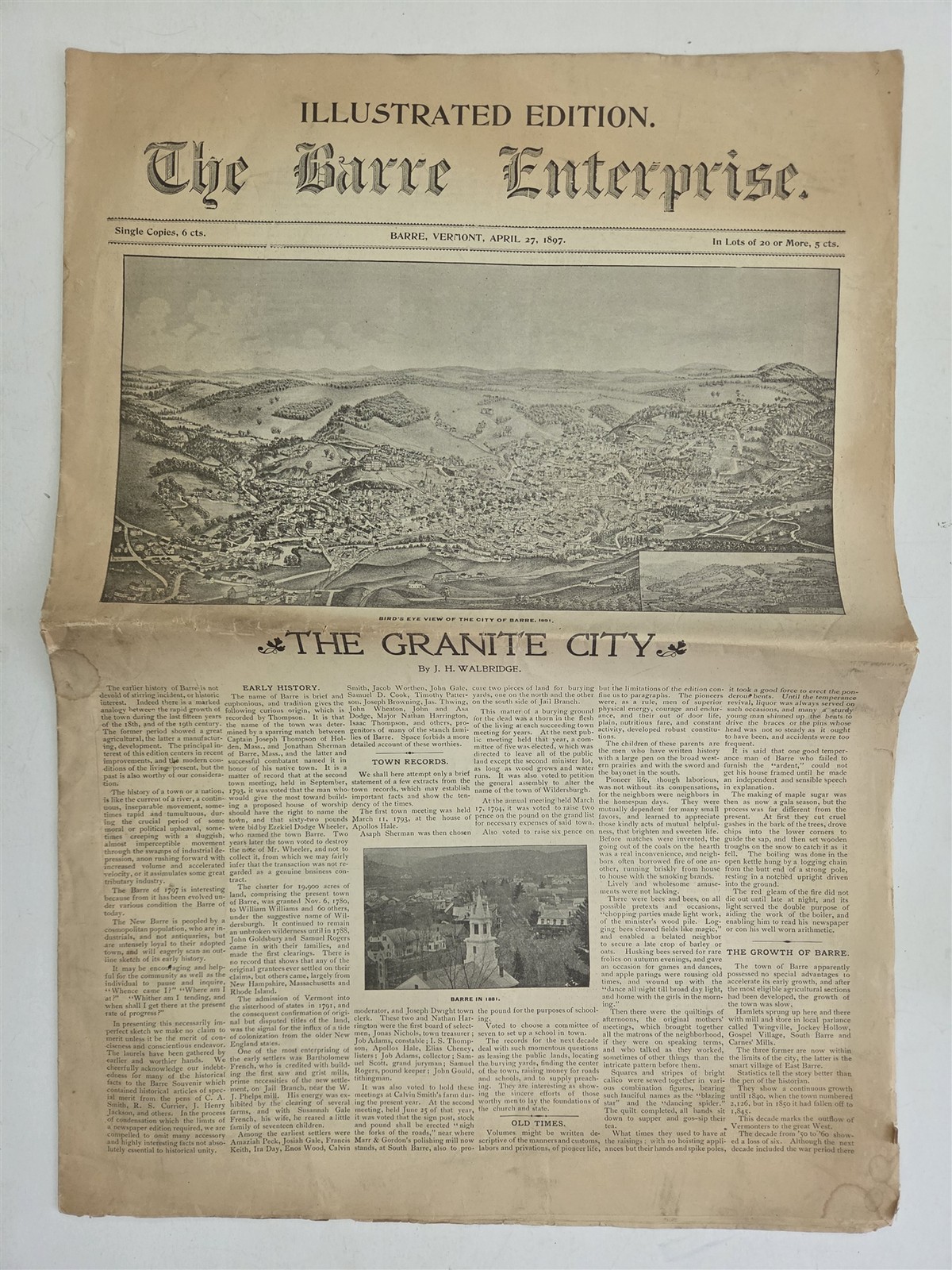 1897 antique BARRE HISTORY vt GENEALOGY OCCUPATION GRANITE NEWSPAPER biographies