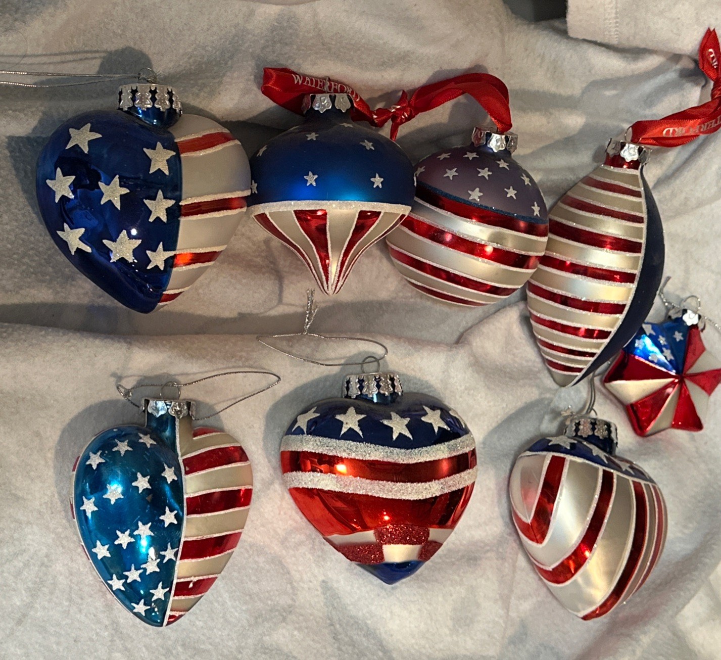 3-Waterford & 3-AmeriChristmas Patriotic Glass Ornament Lot 2 Other See Descript