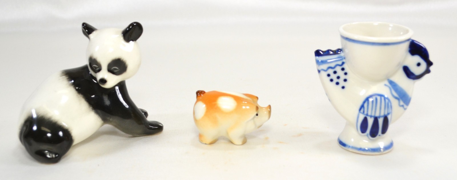 Vintage Gzhel Pottery and Lomonosov USSR Lot of 3 Pieces, Egg holder, Panda, Pig Vintage Gzhel Pottery and Lomonosov USSR Lot of 3 Pieces, Egg holder, Panda, Pig