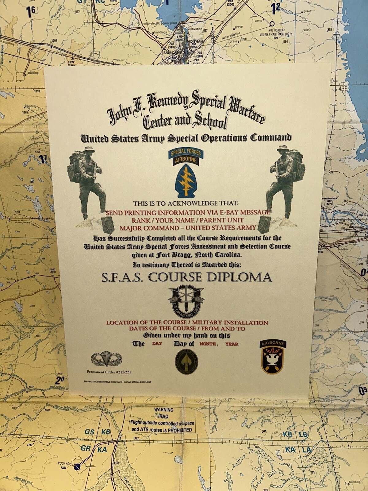 SPECIAL FORCES-S.F.A.S. COURSE DIPLOMA (COMMEMORATIVE CERTIFICATE) FREE PRINTING