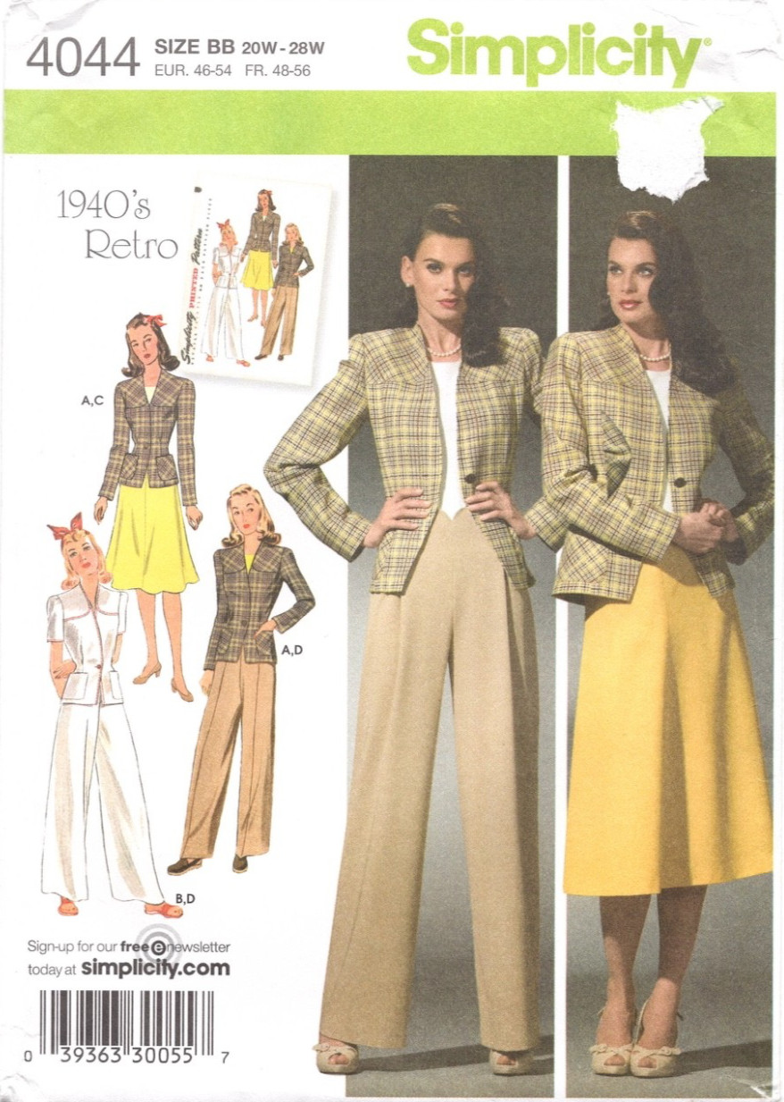 1940's Retro Vintage Sewing Pattern Misses' Skirt, Flared Leg Pants & Jacket