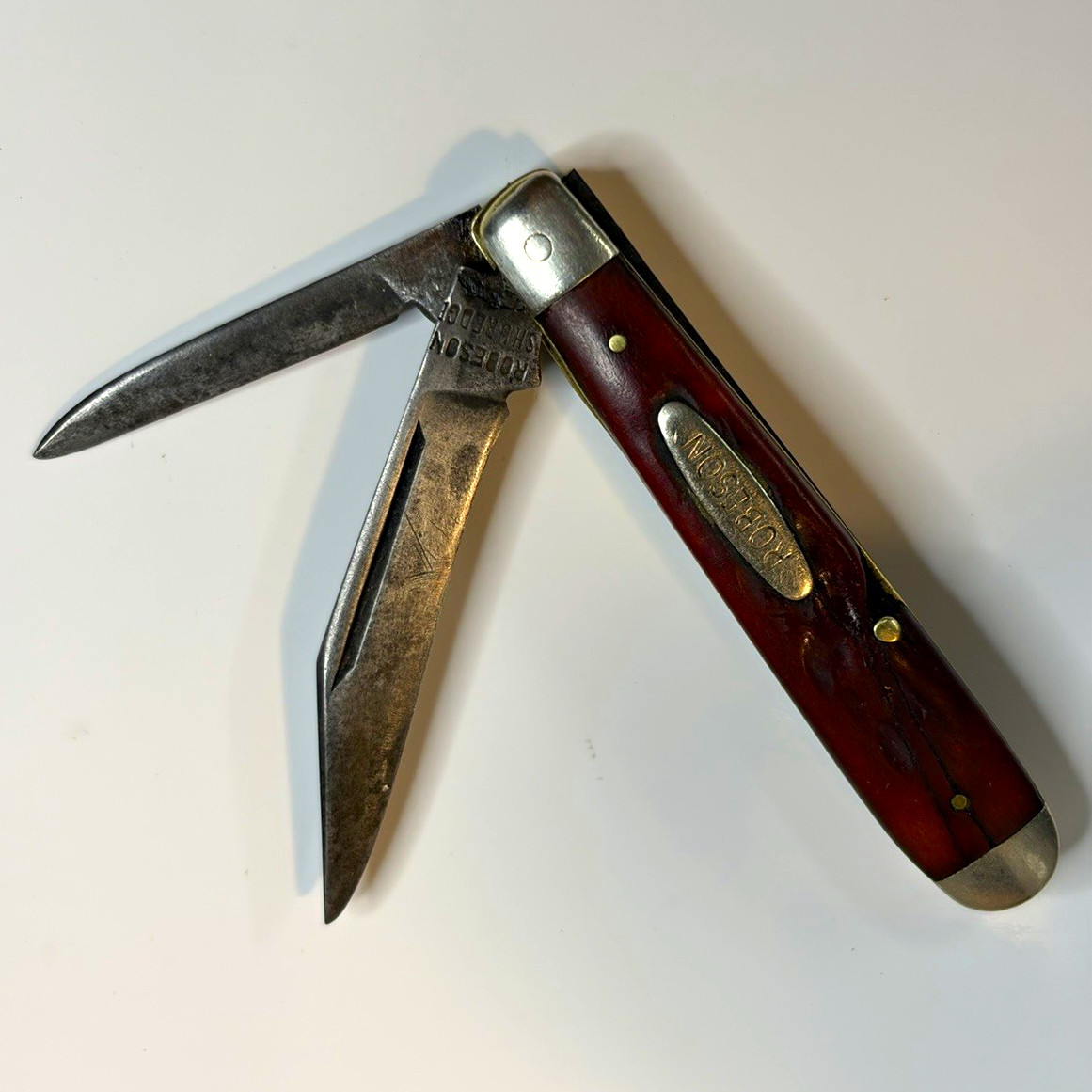 Vintage Robeson Shuredge USA 2-Blade Pocket Knife 622331 Jigged Bone c.1940-64