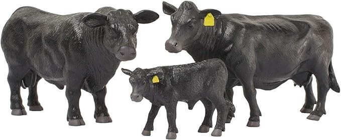 Little Buster Black Angus Family: Angus Cow, Bull, and Calf 1/16th Scale