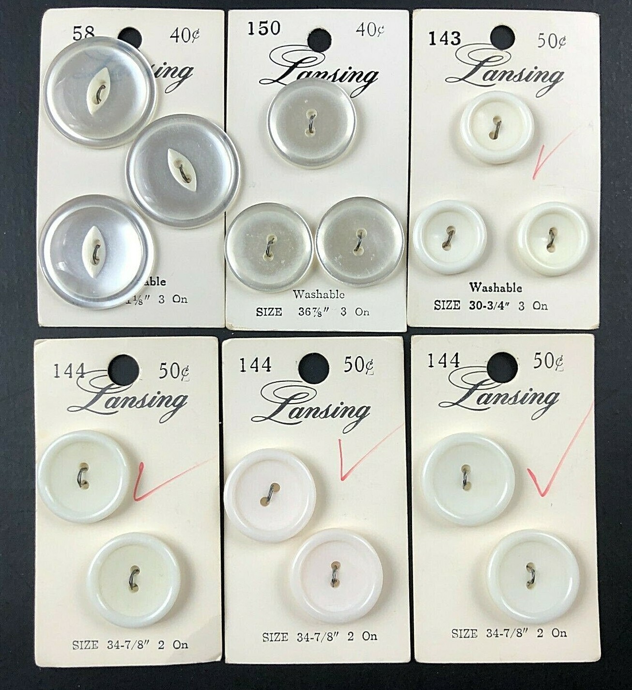 Vintage NOS Sewing Buttons on Card Lot Lansing Clear White New Old Stock Textile Vintage NOS Sewing Buttons on Card Lot Lansing Clear White New Old Stock Textile