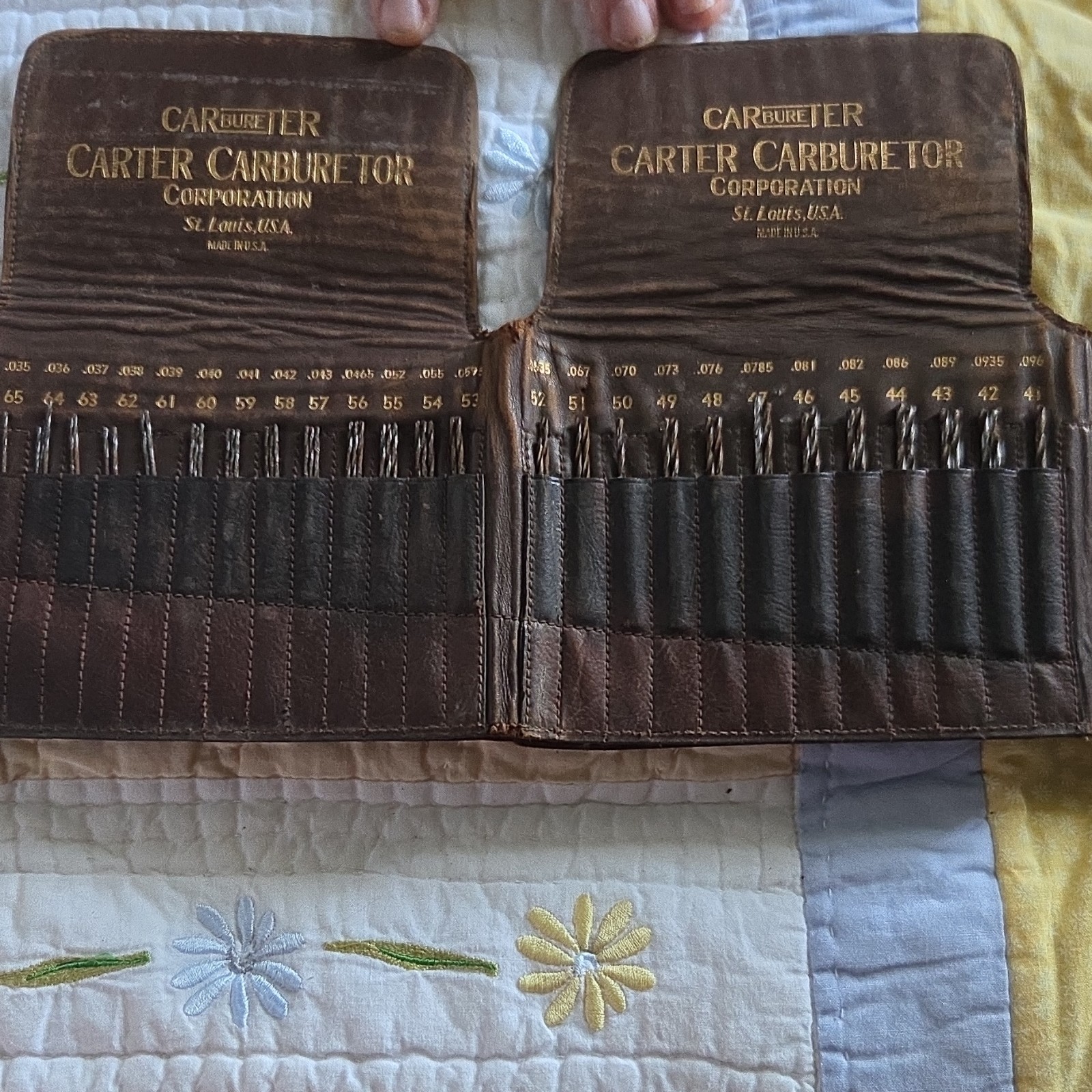 Carter Carburetor Leather Drill Bit Tool Roll Holder w/ Numbered Bits