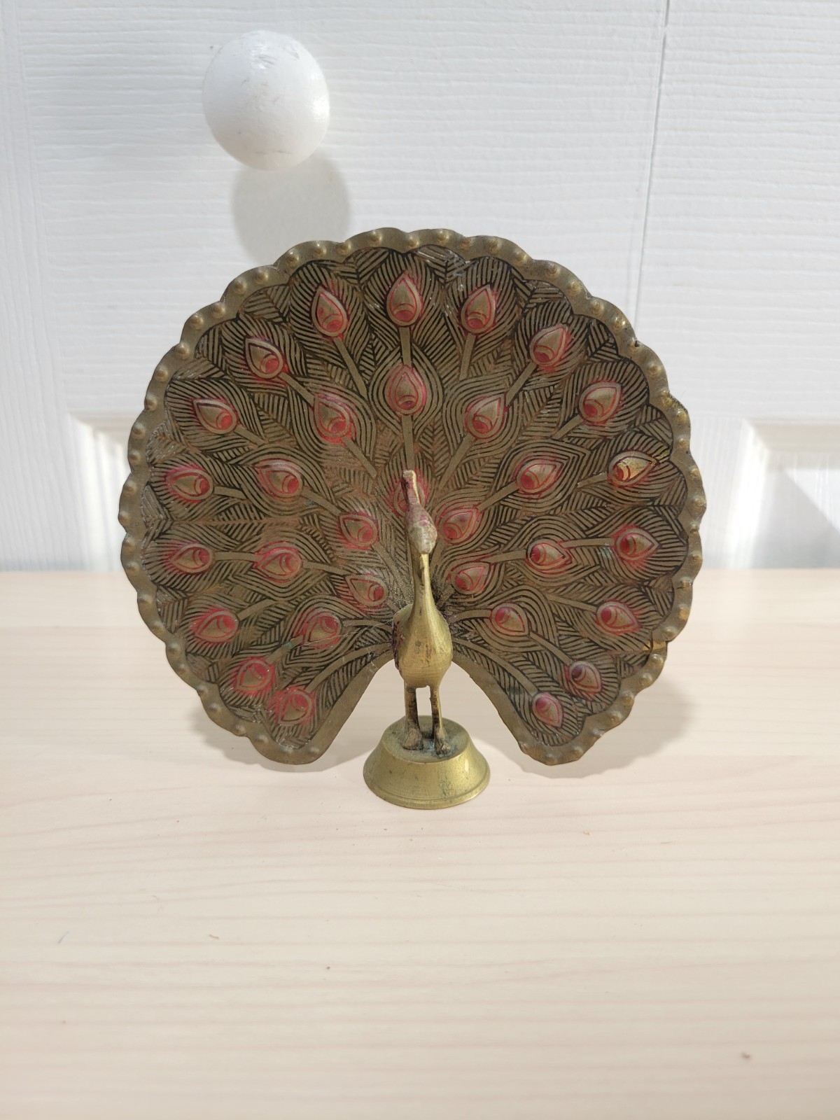 Vintage Indian Etched & Painted Ornate Metalwork Brass Fan-Tail Peacock Figurine Vintage Indian Etched & Painted Ornate Metalwork Brass Fan-Tail Peacock Figurine