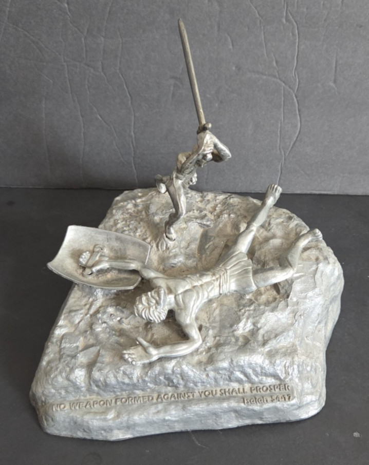 Vintage Yaacov Heller PTL Club David & Goliath Metal Sculpture Limited Edition