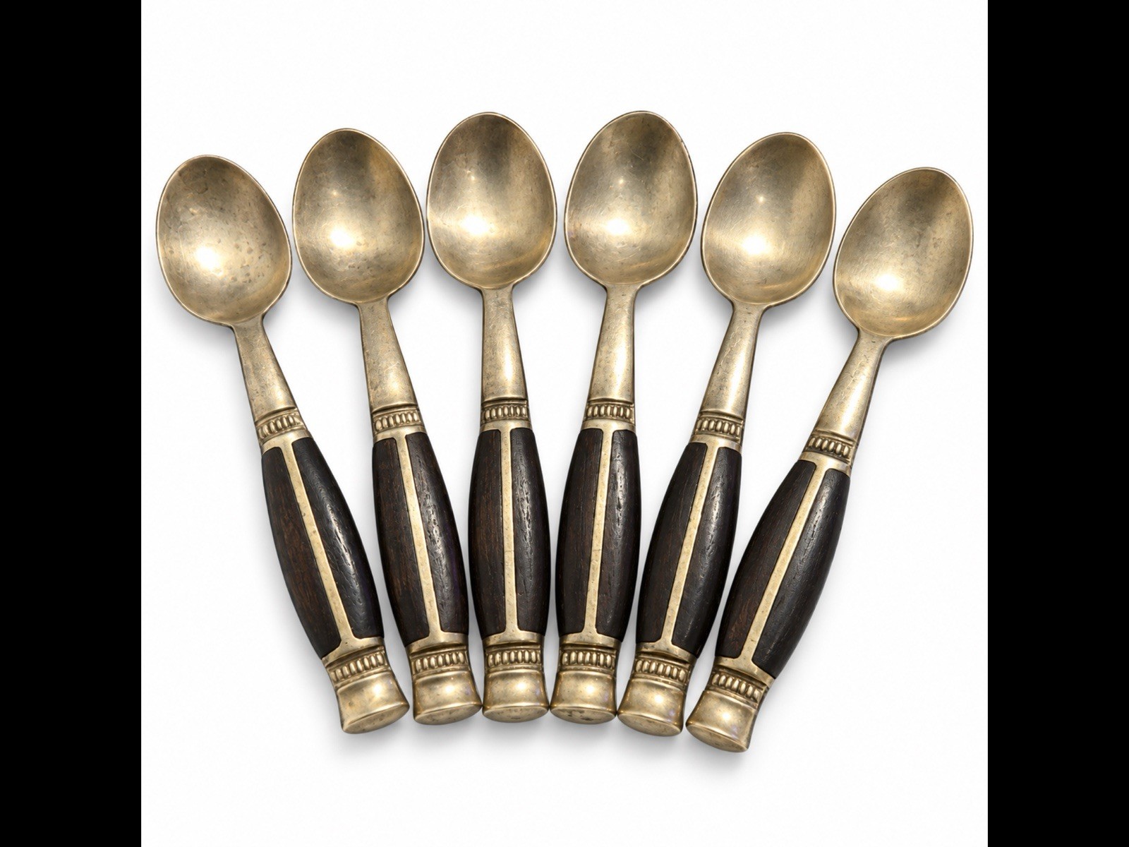 Vintage Thai Demitasse Spoon Set Of 6 Brass With Rosewood Or Teak Inlay