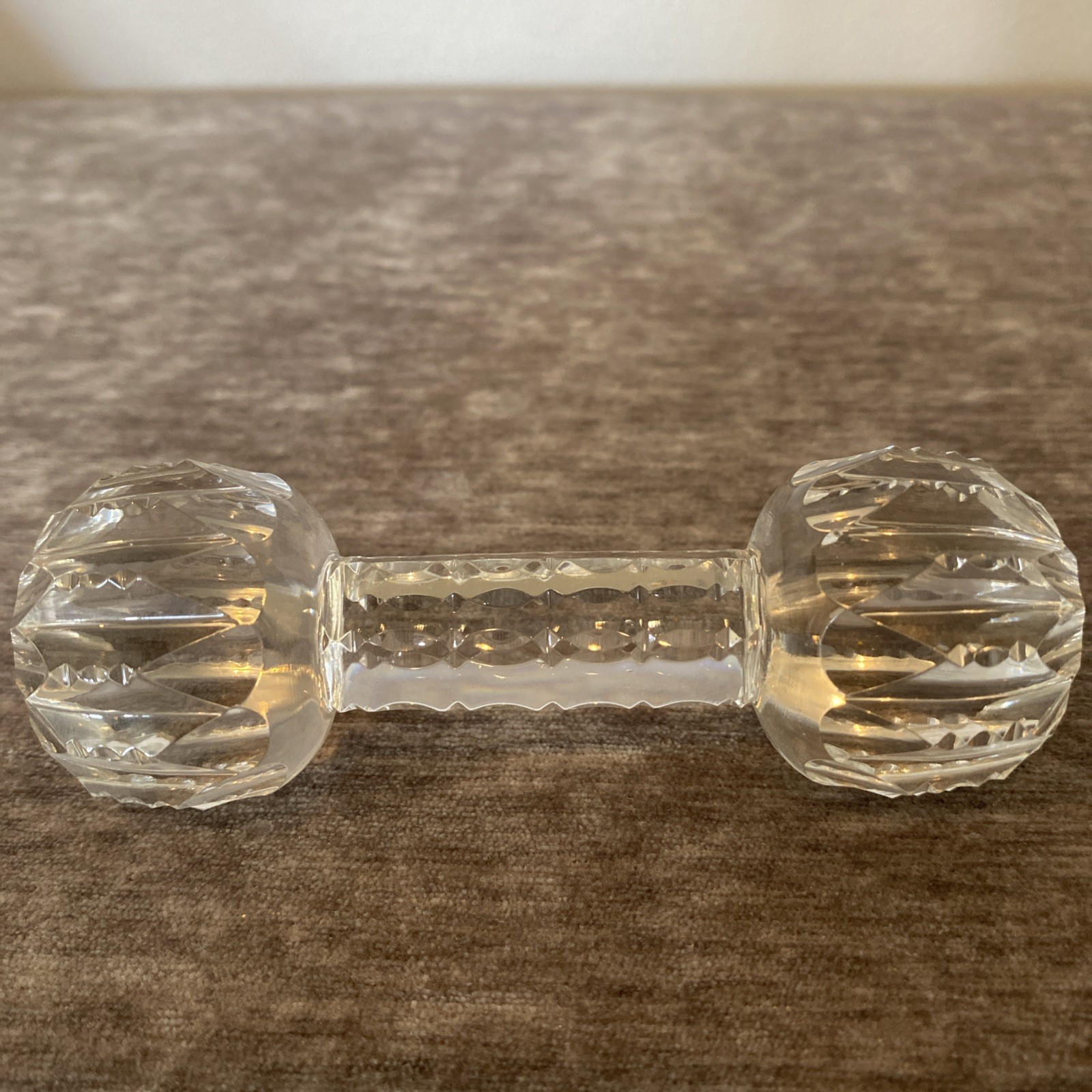 VINTAGE HC AMERICAN BRILLIANT CUT GLASS CRYSTAL KNIFE REST PRISM BARBELL DESIGN 